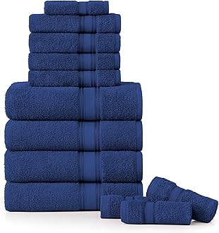 LANE LINEN 100% Mercerized Cotton Towels Set 12 – Zero Twist, 4 Bath Towels, 4 Hand Towel & 4 Washcloths, Stays Plush After Washes, Ideal for Spa, Hotel & Family Bathrooms, Highly Absorbent – Navy