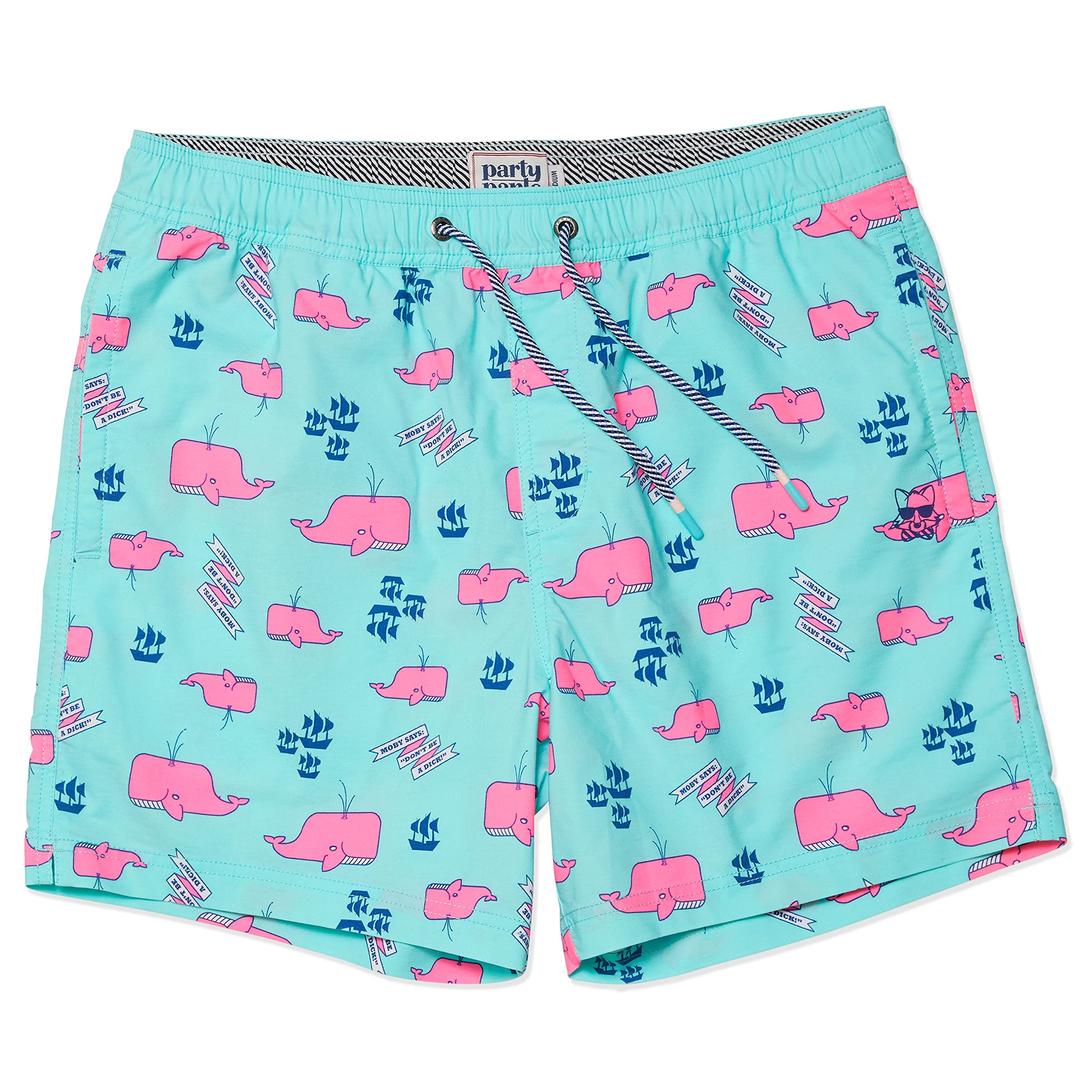 Party Pants USA Men’s Swim Trunks, Characters, Stretch Swimming Board Shorts, 5.5” Inseam