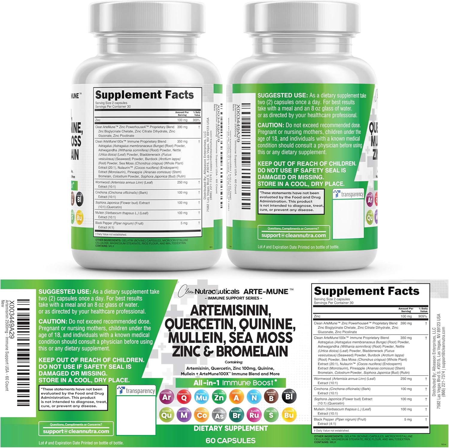Clean Nutraceuticals Artemisinin Quercetin Zinc Mullein Quinine Supplement with Sea Moss Bromelain Ashwagandha Root Nettle Leaf Bladderwrack Burdock Root Monolaurin Colostrum Rutin - Image 8