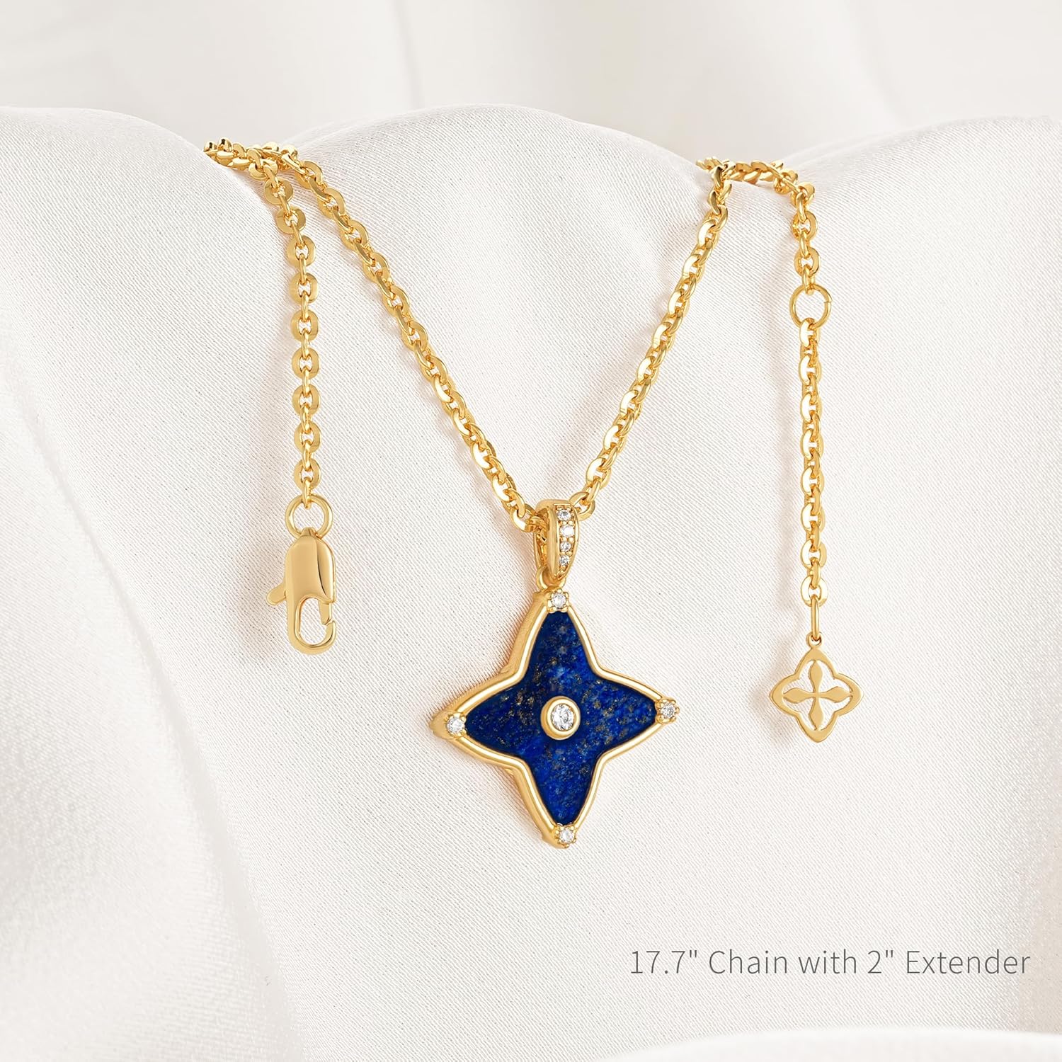 OSIANA Reversible Clover Necklace for Women 14K Gold Plated Natural Stone Four Leaf Starburst Pendant Necklaces Lucky Charm Jewelry - Image 6