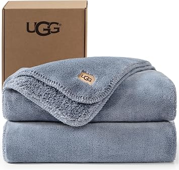 UGG Whitecap Queen Blanket, Plush Fleece, 90" x 90", Blue
