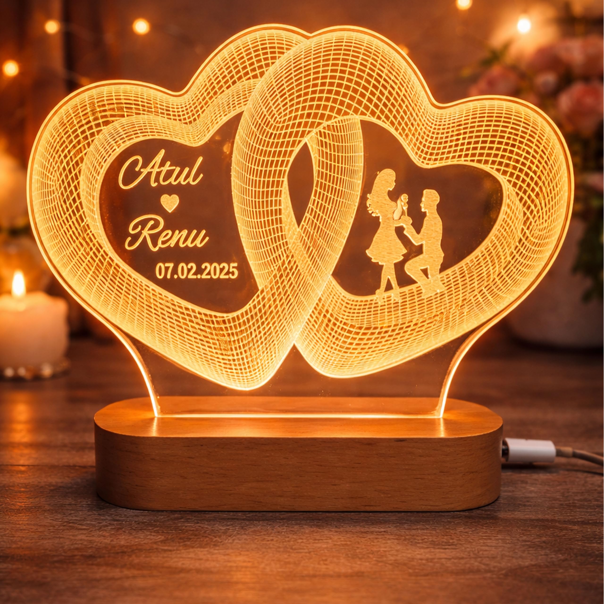 Personalized Infinity Heart LED Lamp for Couples | Custom Names Night Light for Anniversary, Marriage & Engagement | Warm White 3D Acrylic Lamp for Bedroom, Home Décor & Romantic Gifts-image-20