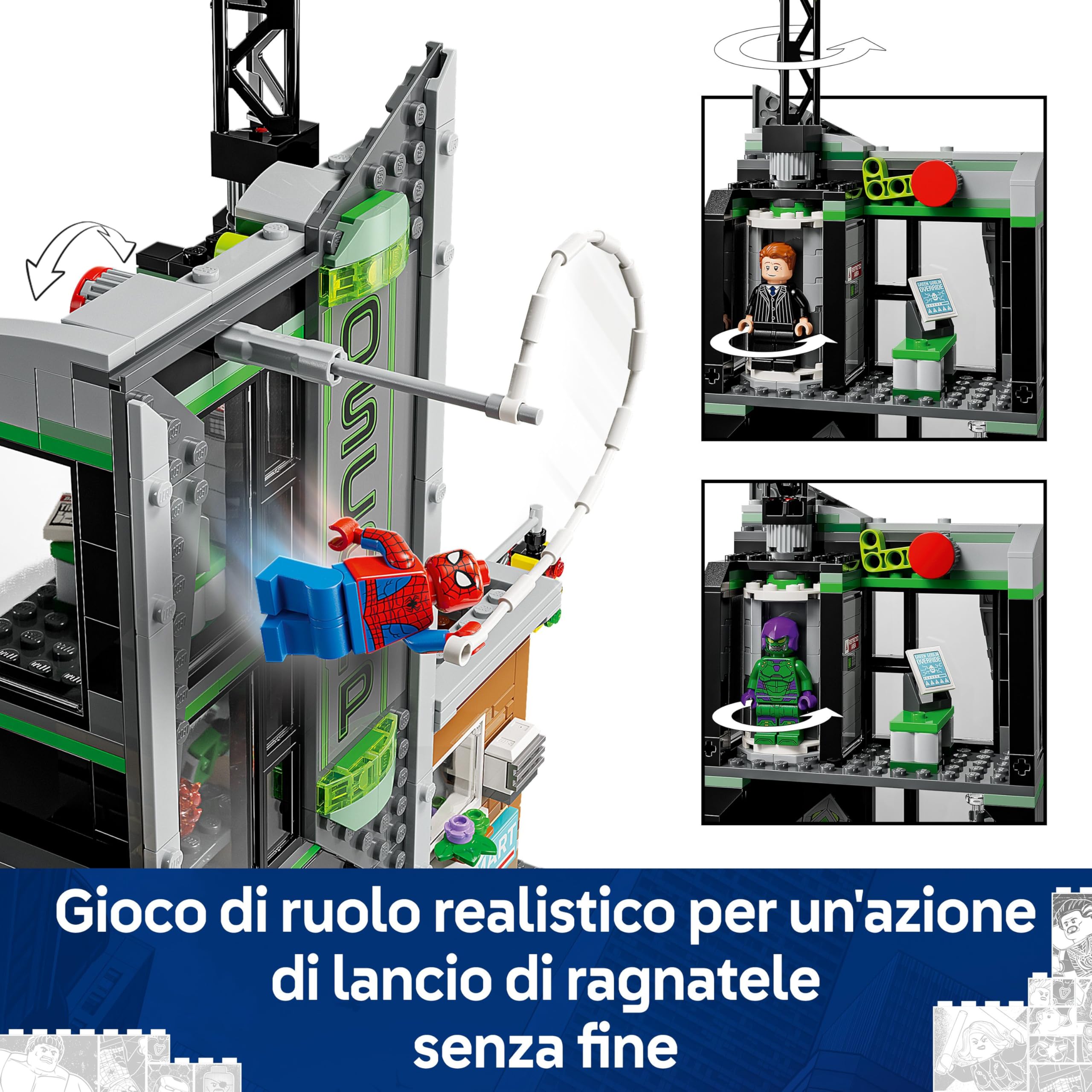 LEGO ǀ Marvel Spider-Man Contro Oscorp - Giocattolo Interattivo con Moto, 8 Minifigure tra cui Miles Morales e Green Goblin - Regalo da Collezione da Supereroi per Bambini e Fan da 10 Anni - 76324