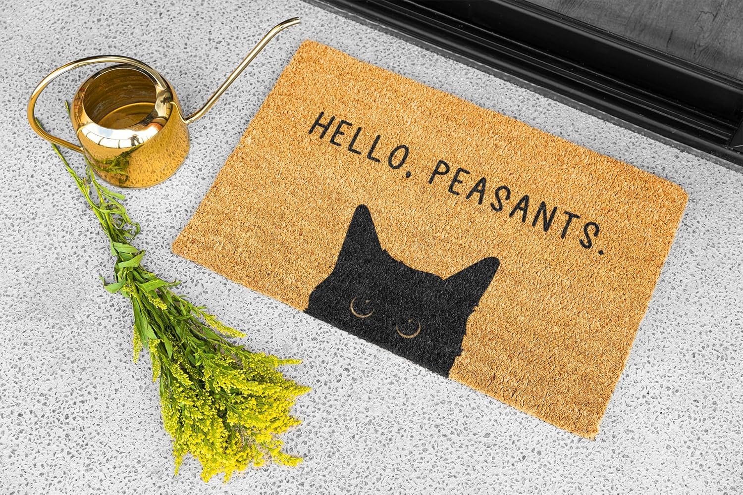 Generic Hello Peasants Black Cat Doormat - Funny Welcome Mat Outdoor, Cat Gifts, Rug Decor, Coir Door Mat