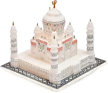 آثار رخام تاج محل نسخة طبق الأصل هدية ديكور مصنوعة يدويًا 4 بوصة | Tajmahal Model India Agra Souvenir Collection Pure Marble Home Decoration Miniature Architecture Love Symbol