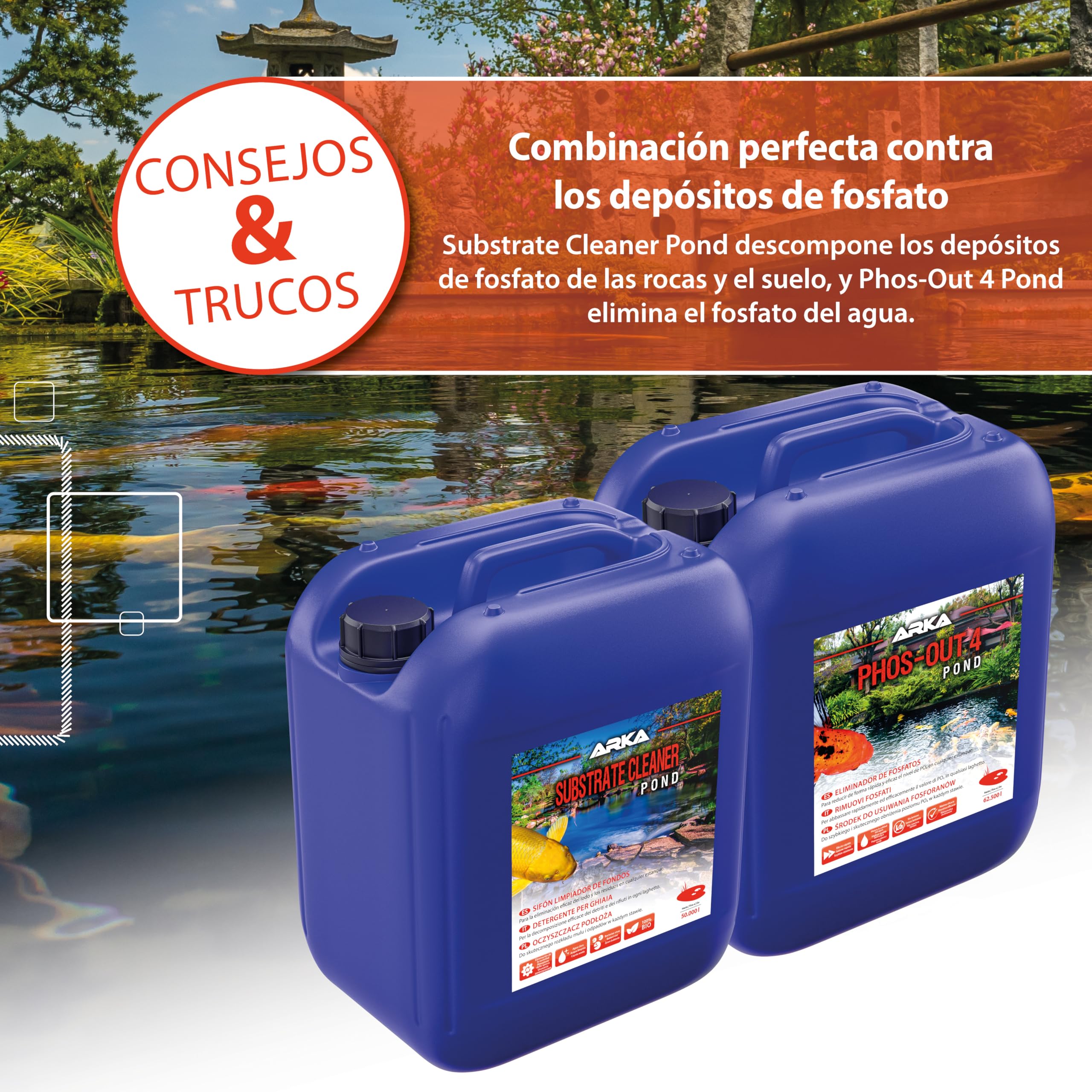 ARKA Pond Substrate Cleaner - 5 L - Fórmula bacteriana para Eliminar eficazmente el mantillo y la Suciedad de los estanques, favorece un ecosistema Sano.