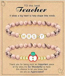 Teacher Appreciation Gifts for Women,Teacher Must Haves Initial Bracelet Mrs Miss End of Year Teacher Gifts Thank You for Helping Me Grow Music Math Science Teachers Bracelets Retirement 2 Set Jewelry