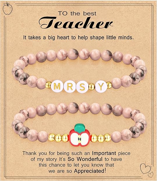 Teacher Appreciation Gifts for Women,Teacher Must Haves Initial Bracelet Mrs Miss End of Year Teacher Gifts Thank You for Helping Me Grow Music Math Science Teachers Bracelets Retirement 2 Set Jewelry