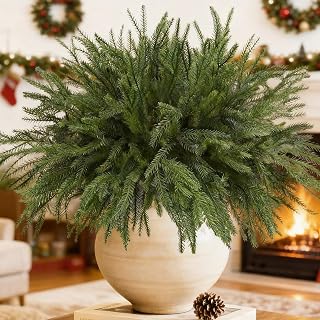 Eunhdet 16 Pcs Real Touch Christmas Norfolk Pine Stems, 18" Artificial Norfolk Pine Branches Picks Faux Christmas Greenery Tree Filler Branches for Vases Xmas DlY Crafts Garland Holiday Home Decor