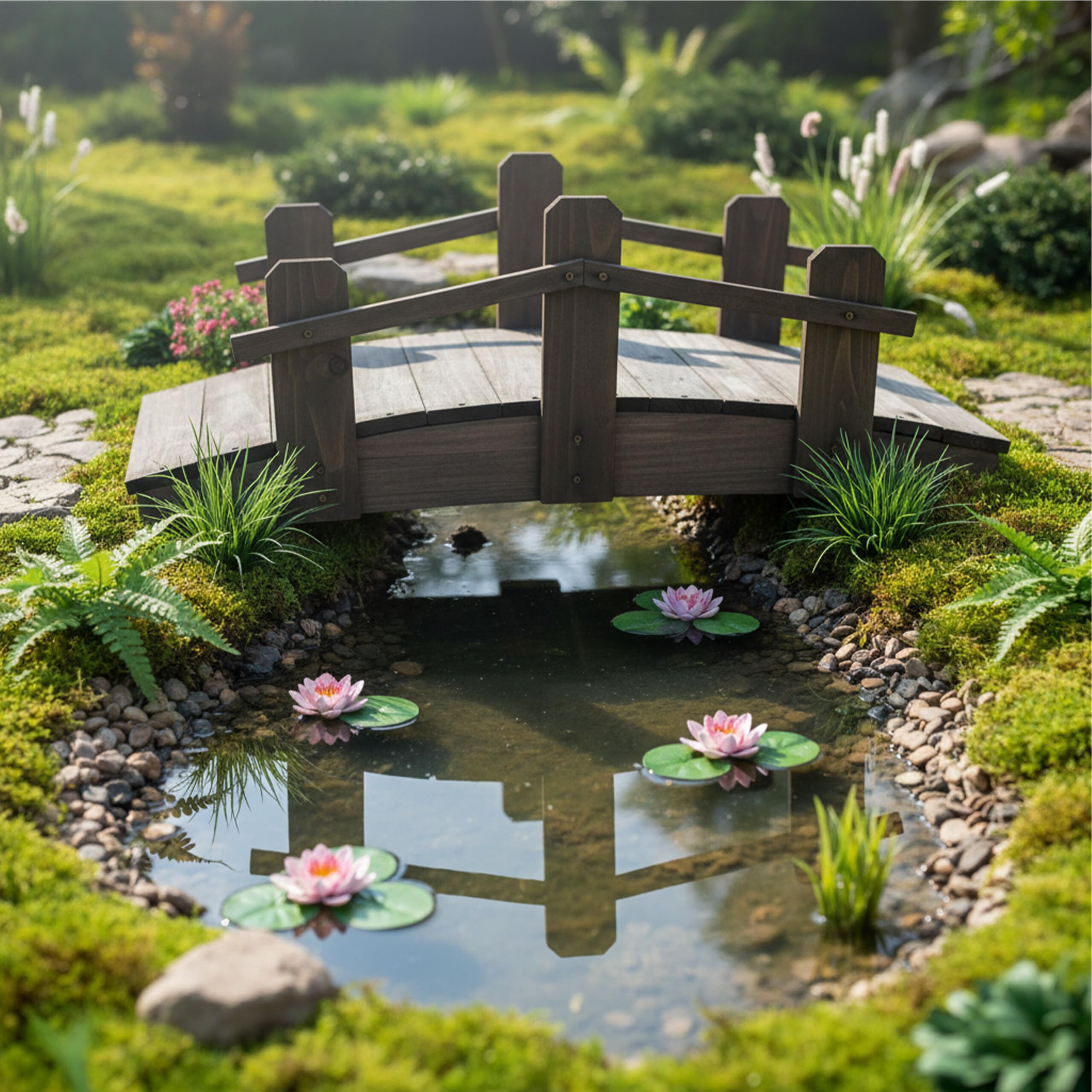 Relaxdays Garten Brücke, Tannenholz, Gartenteich & Bach, HxBxT: 25 x 32 x 70 cm, 100 kg, wetterfeste Holzbrücke, braun