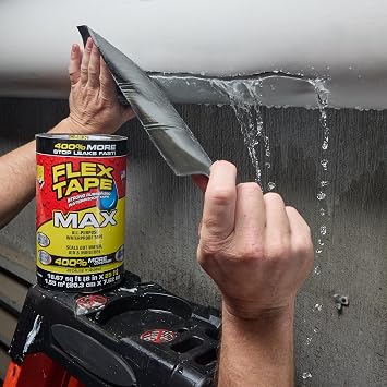 Flex Tape, Original Thick Flexible Rubberized Waterproof Tape - Seal and Patch Leaks, Works Underwater, Indoor Outdoor - Home RV Roof Plumbing and Pool Repairs, Black, 8 in x 5 ft, Pack of 2