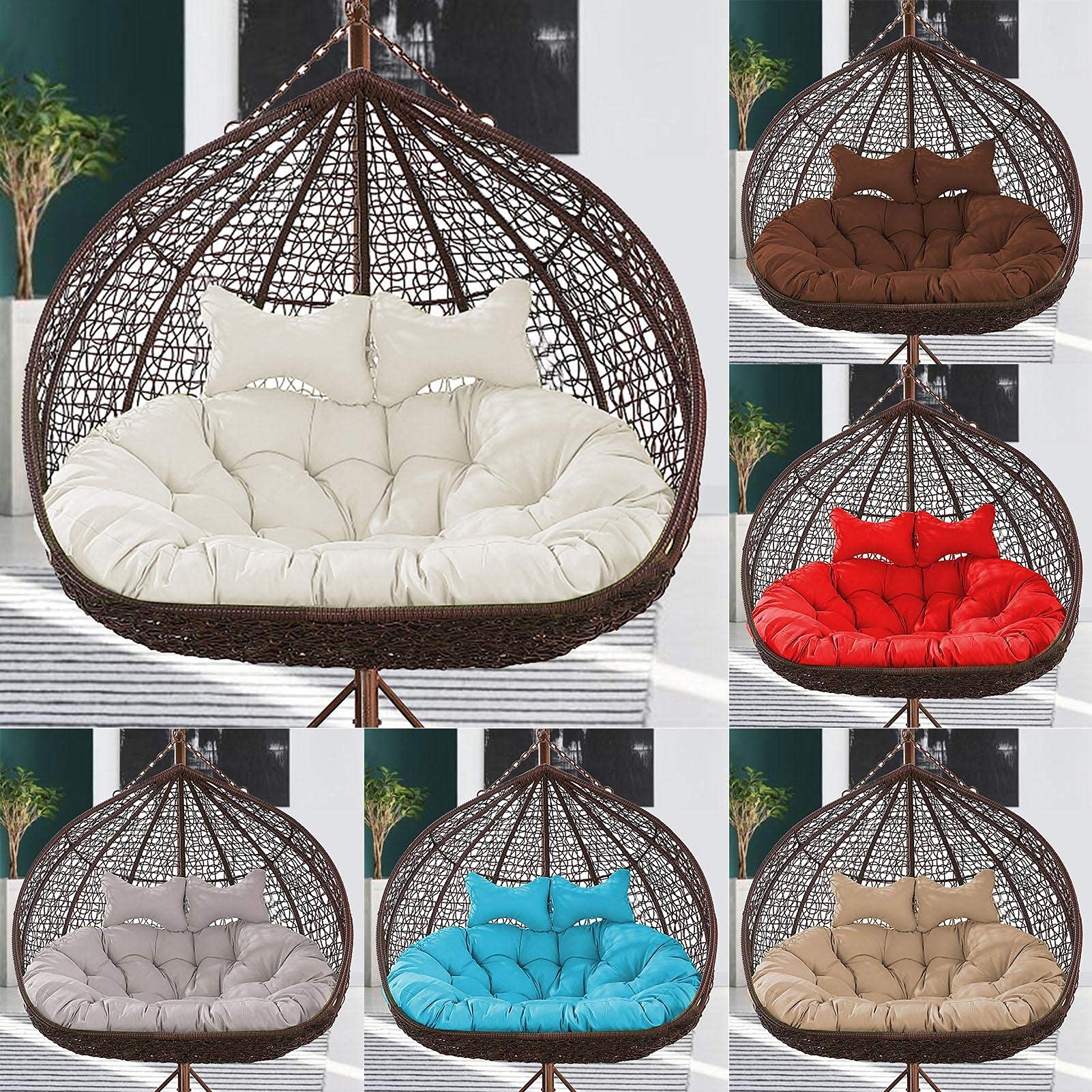 Balançoire Panier Suspendu Coussin de Siège Jardin Double Suspendu Oeuf Chaise Coussins Patio Jardin Meubles Coussin pour Décoration Intérieure (Seulement Coussin)