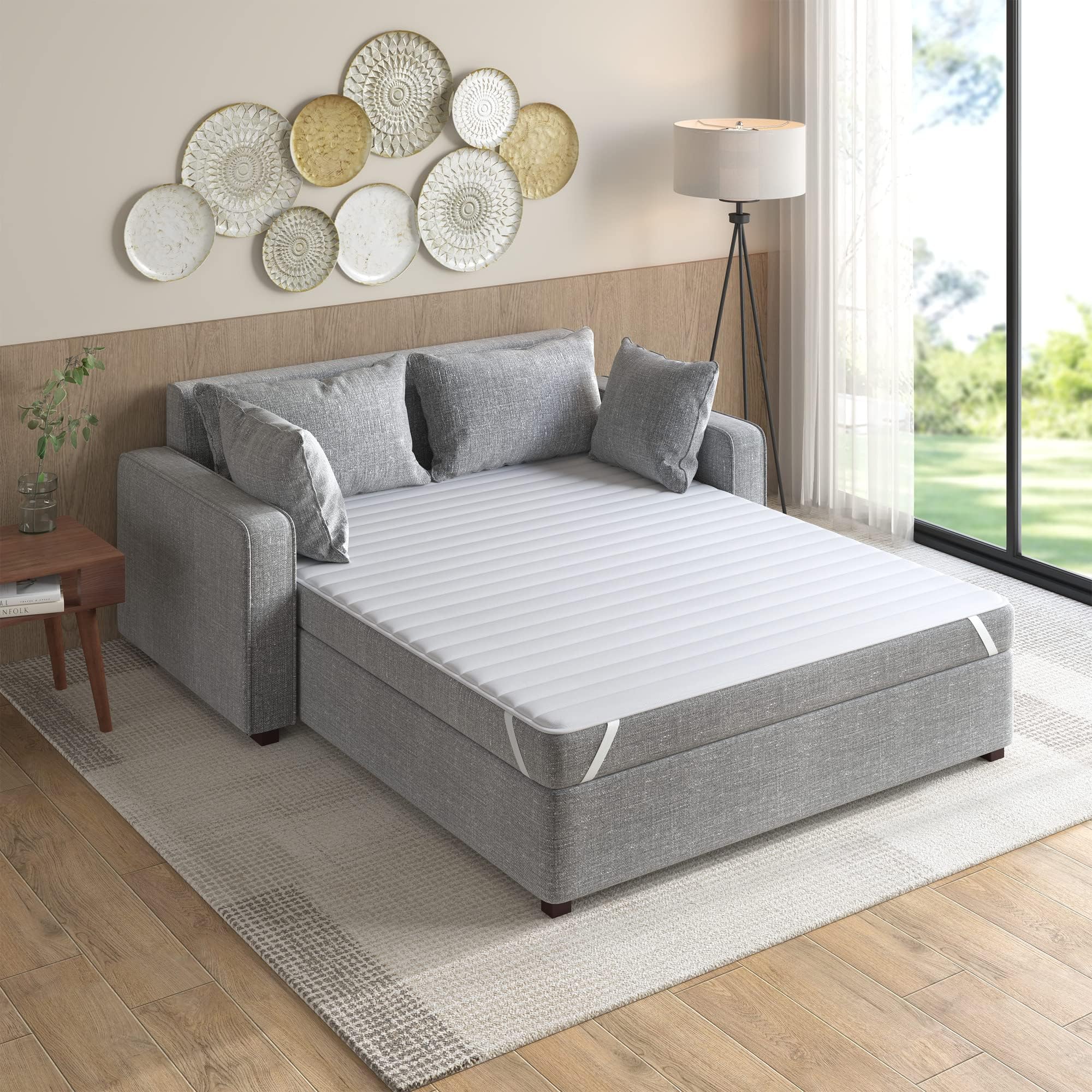 Madison Park Essentials Frisco Fine Microfiber Sofa Bed Cover Waterproof Mattress Protector Topper, Full, White