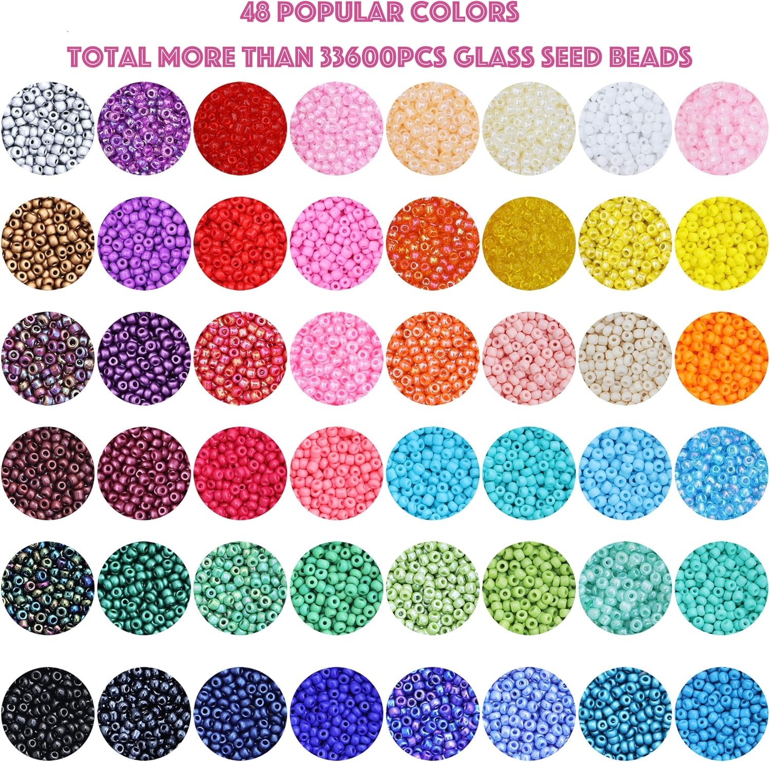 Size 12/0 2mm Glass Seed Beads for Bracelet Jewelry Making, 33600+pcs Small Seed Beads 48 Colors Assortments for Making Necklace Earring - Image 2