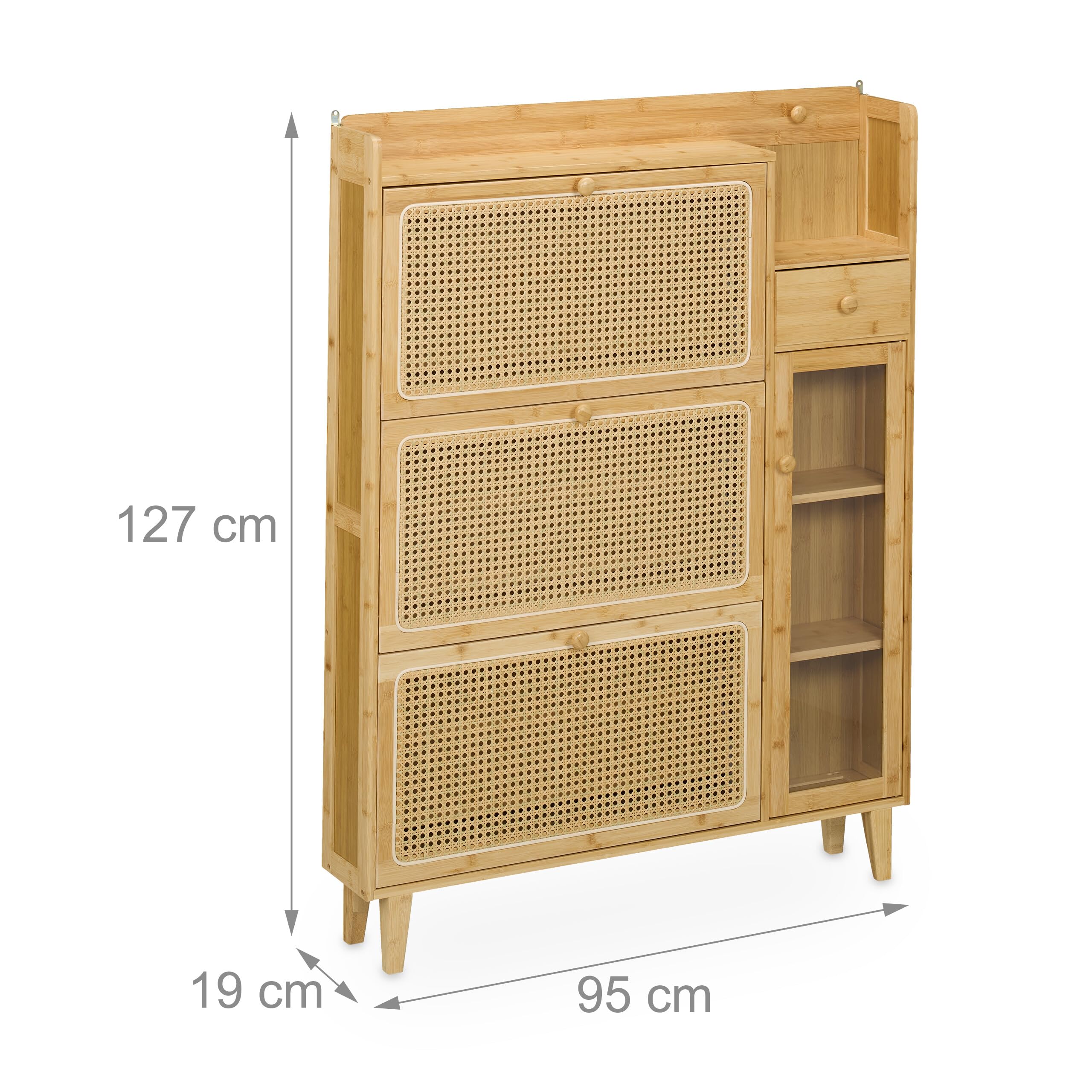 Relaxdays Schuhschrank Bambus Schuhregal, 127x95x19 cm, Natur | schmaler Schuhkipper