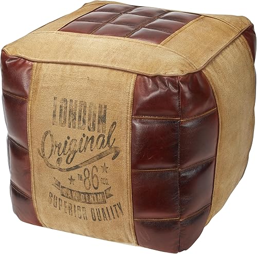 Miniatura 1 de Deco 79 Puf de lona con detalles de cuero, 20" x 20" x 17", beige