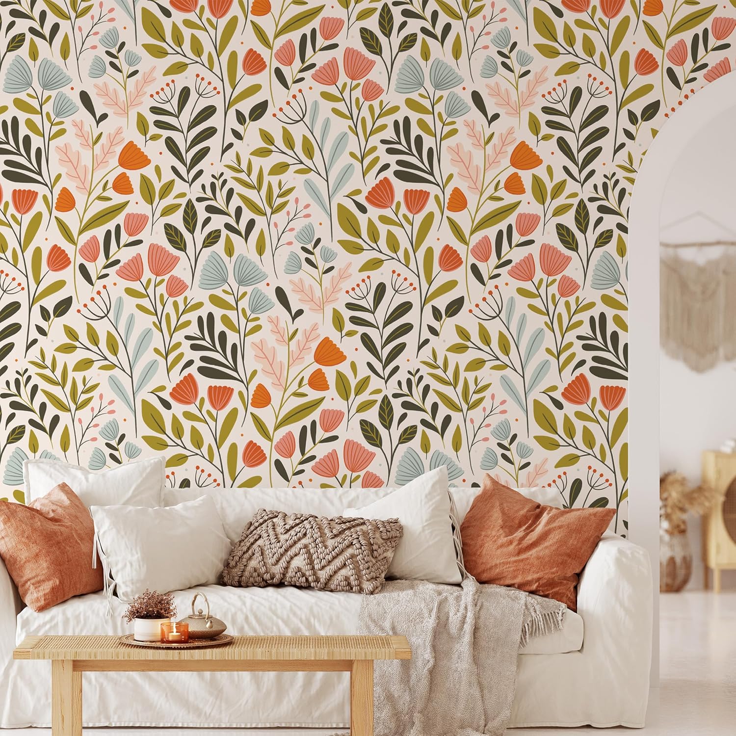 Floral Peel and Stick Wallpaper Colorful Boho Green Leaf Removable Contact Paper Modern Botanical Self Adhesive Wallpaper for Bedroom Living Room Drawers Cabinets 17.7in x 9.8ft