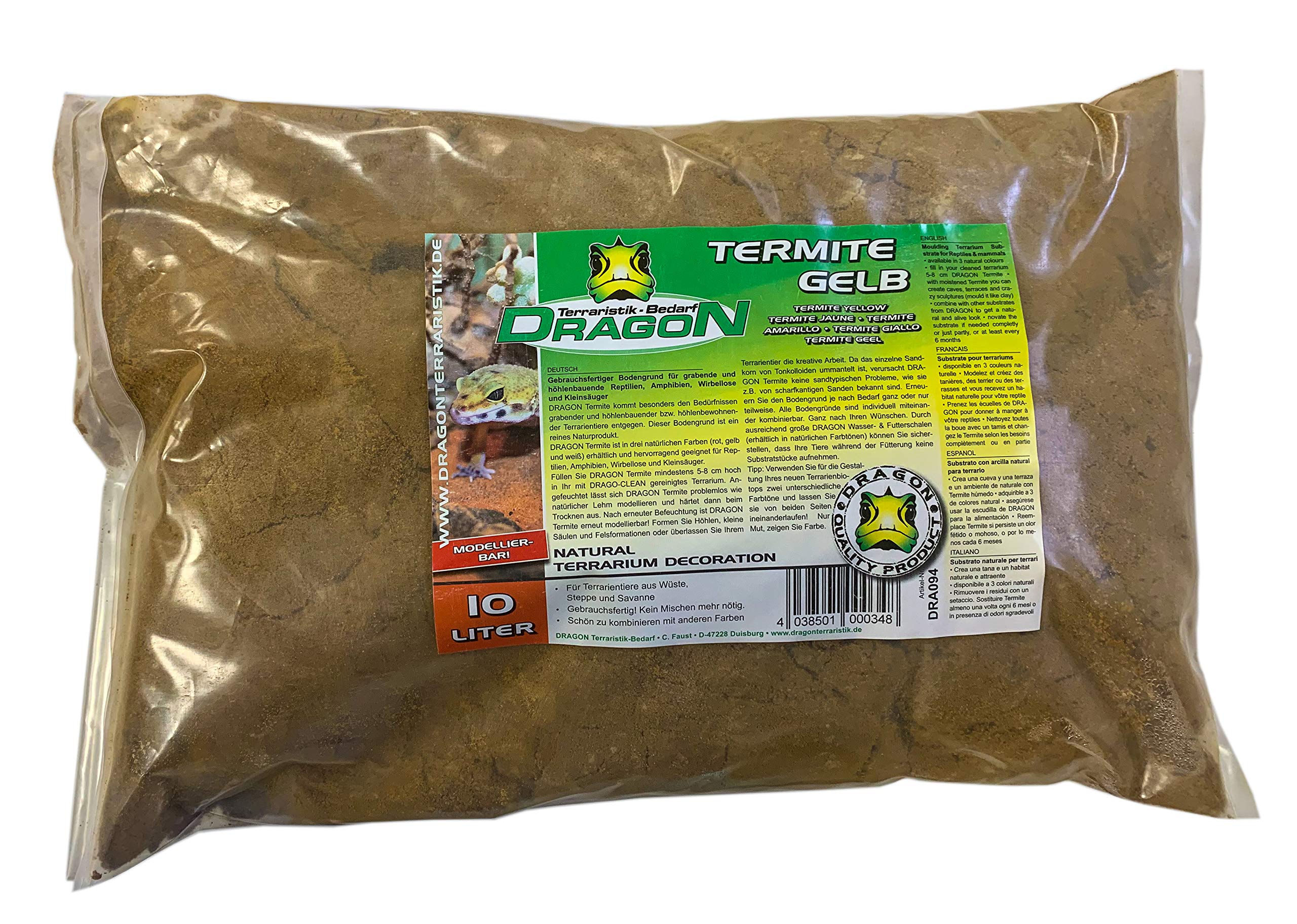 Dragon Termite Sand Gelb 10l - Lehmhaltiger Terrarien Bodengrund, ideal für Wüstentiere wie Z.B Bartagamen, da Modellierbar,