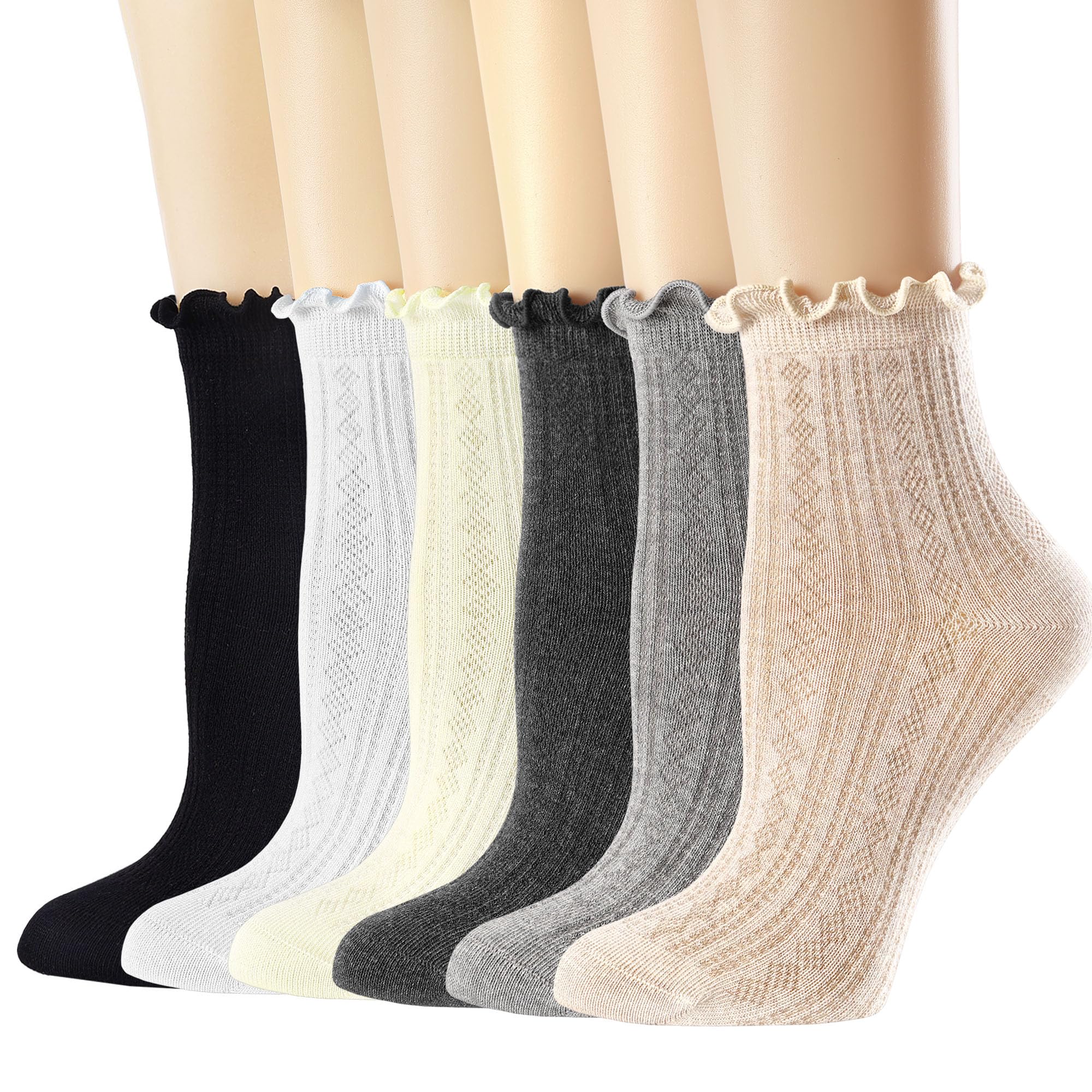 Mcool Mary Womens Crew Socks Ruffle Casual Cotton Frilly Breathable Cute Knit Lettuce Trim Dress Ankle Socks 6 Pack