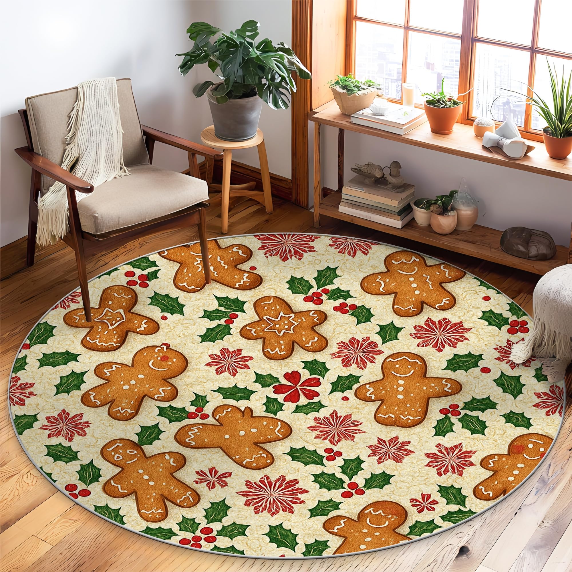 Tapis pain d'épices Noël marron à poils courts pour chambre 1,5m