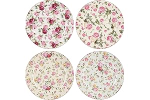 Gracie China Rose Chintz Porcelain 8" Floral Dessert Plate, Set of 4