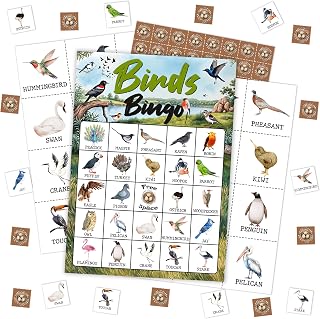 Bird Bingo Card, Nature Themed Birthday Game for Adults Family Friends, Birds Games for Bird Lovers, North America Birds Bingo Kit for Birthday Party, Camping Games for 24 Players -14