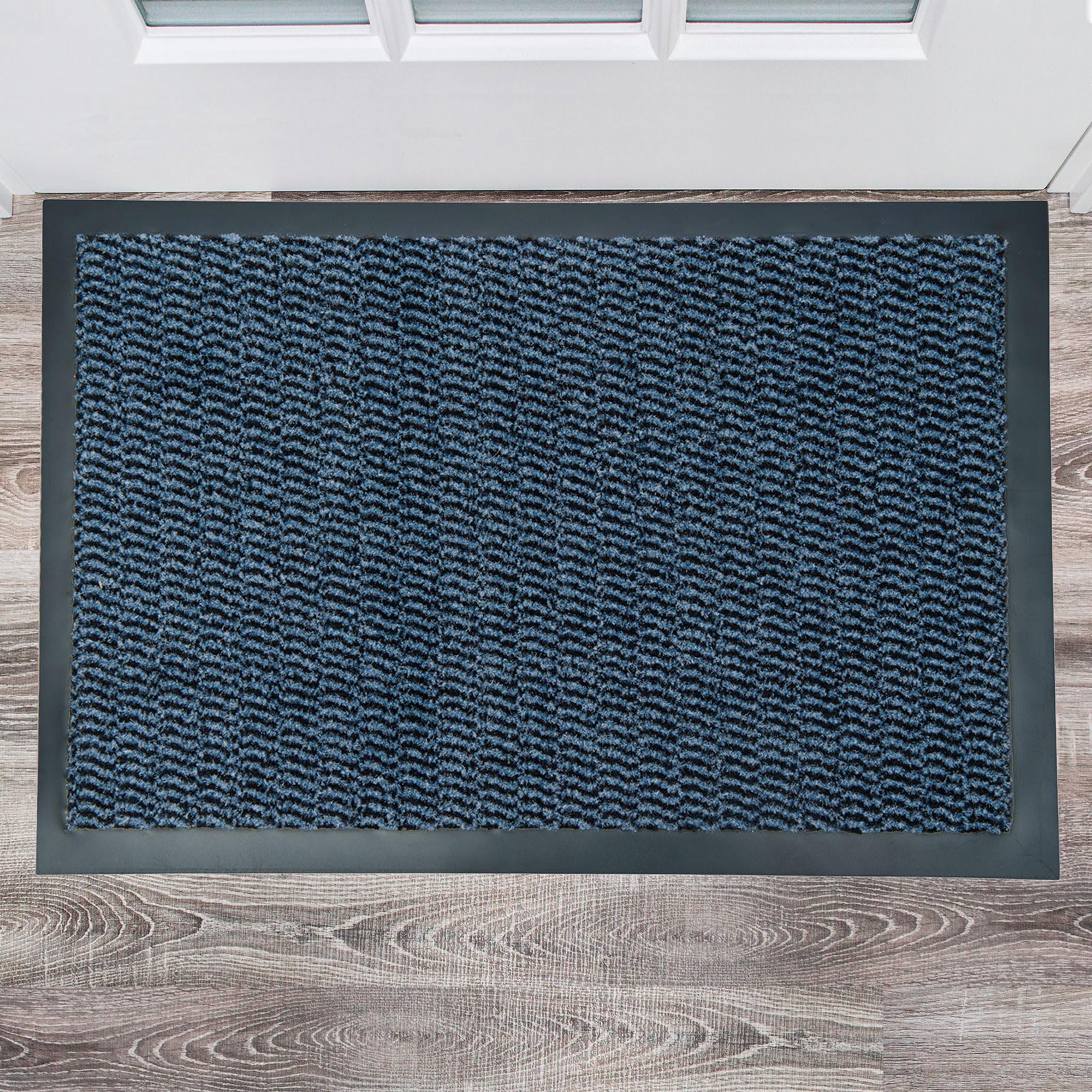 ULTRALUX Indoor Door Mat 24” x 35” Non-Slip Vinyl Backed Entry Rug Doormat, Blue Absorbent Dirt Trapper Entrance Mat, Front Door Welcome Mat, Inside