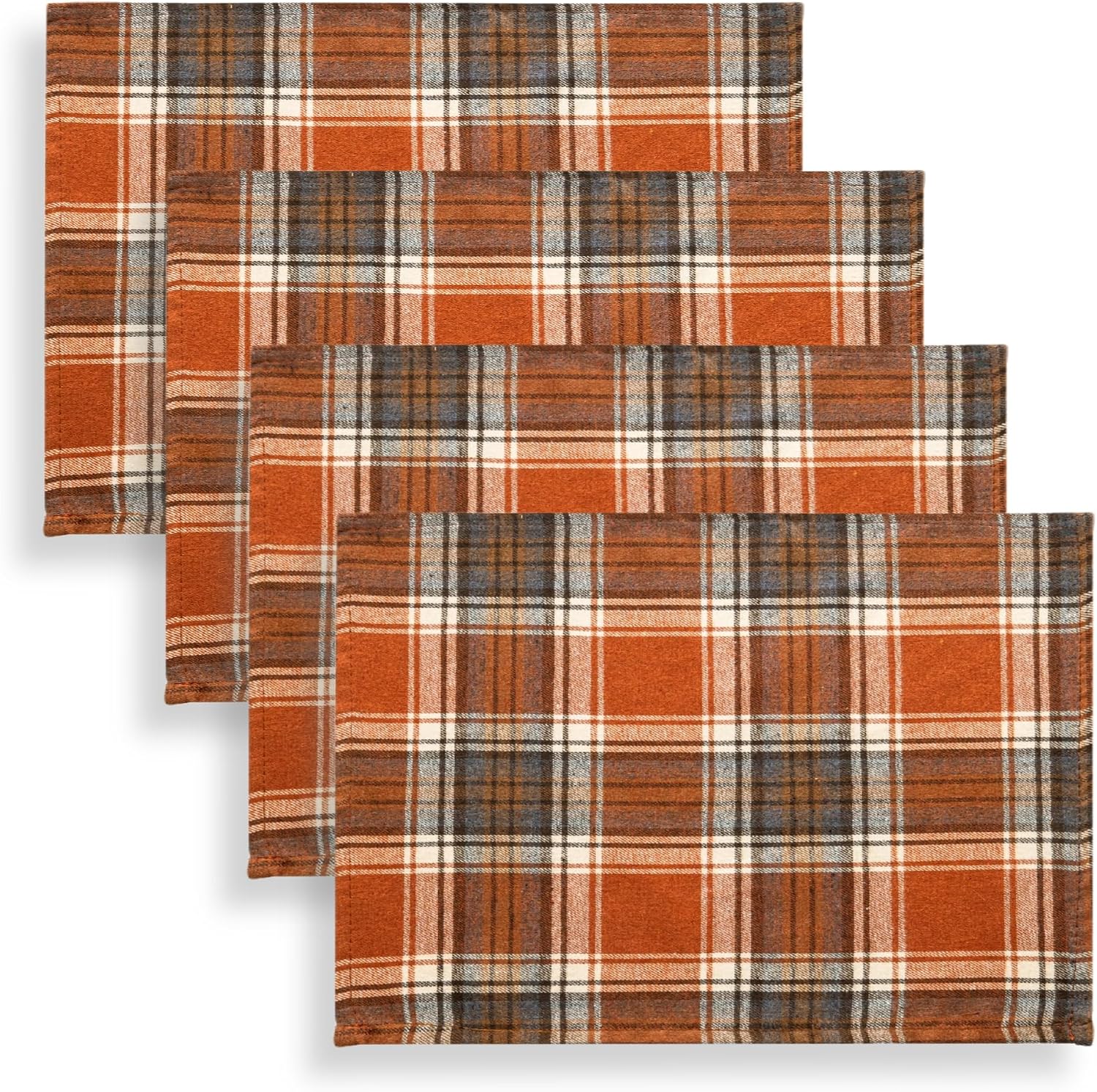 AQOTHES Fall Plaid Placemats Set of 4, Orange Checkered Table Mats 12×18