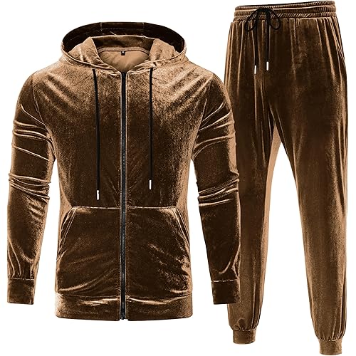 LecGee Mens Tracksuit Long Sleeve Full Zip Velour Hoodie Jacket Jogger Sweatpants Casual Velvet Sweatsuits Set M-3XL