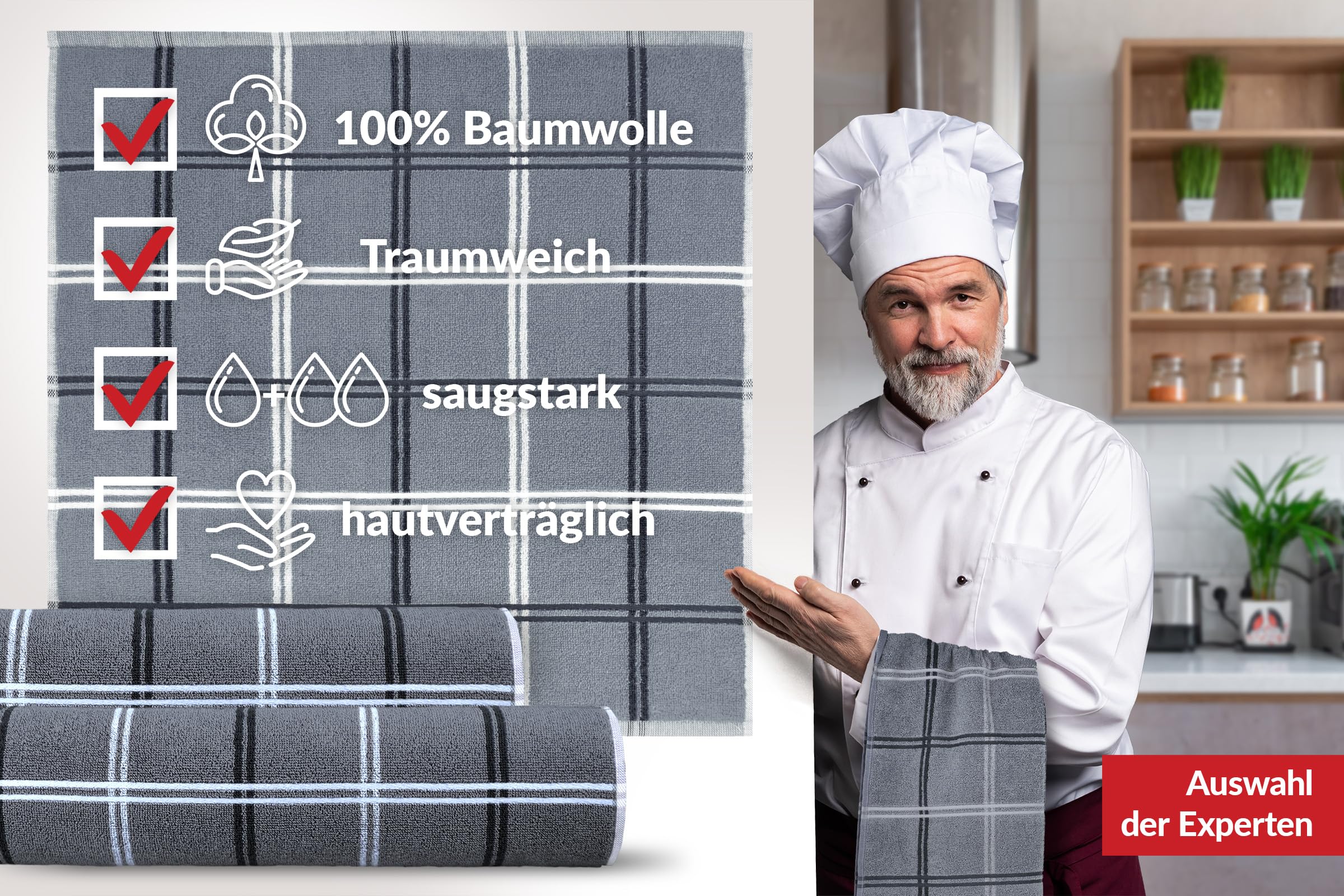 Lashuma Torchon Vaisselle Lot de 6 en Coton, Torchons de Cuisine 50x50 cm série: Lyon, Torchons Gris Foncé