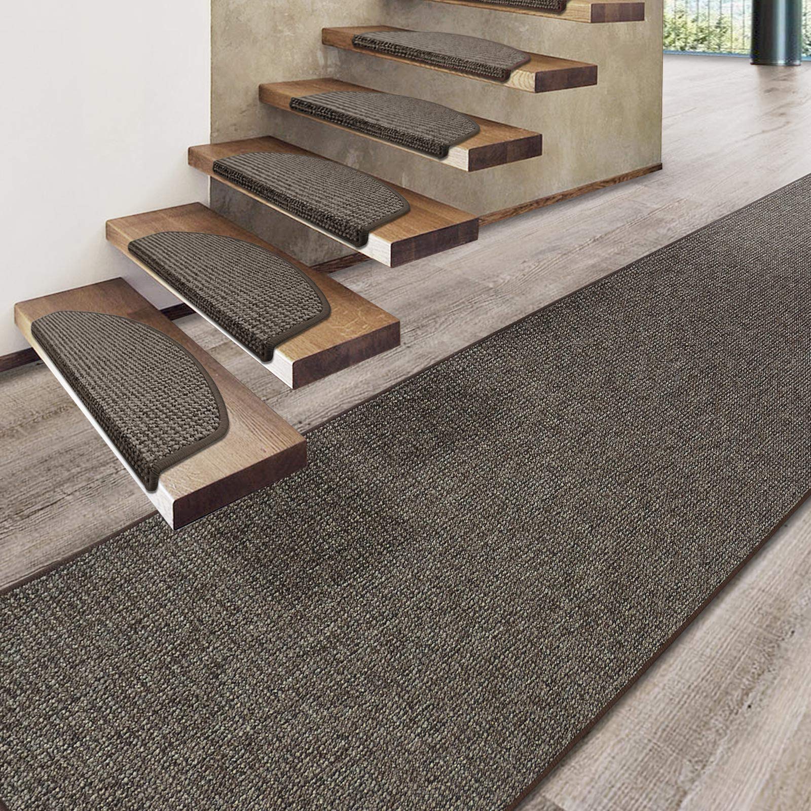 Casa Pura Marchette Pour Escalier - Nez De Marche | Tapis Pour Escalier | Moquette Poils Courts Antidérapante | 2 Formes | Carlton - Marron, Rectangle (1 Pièce