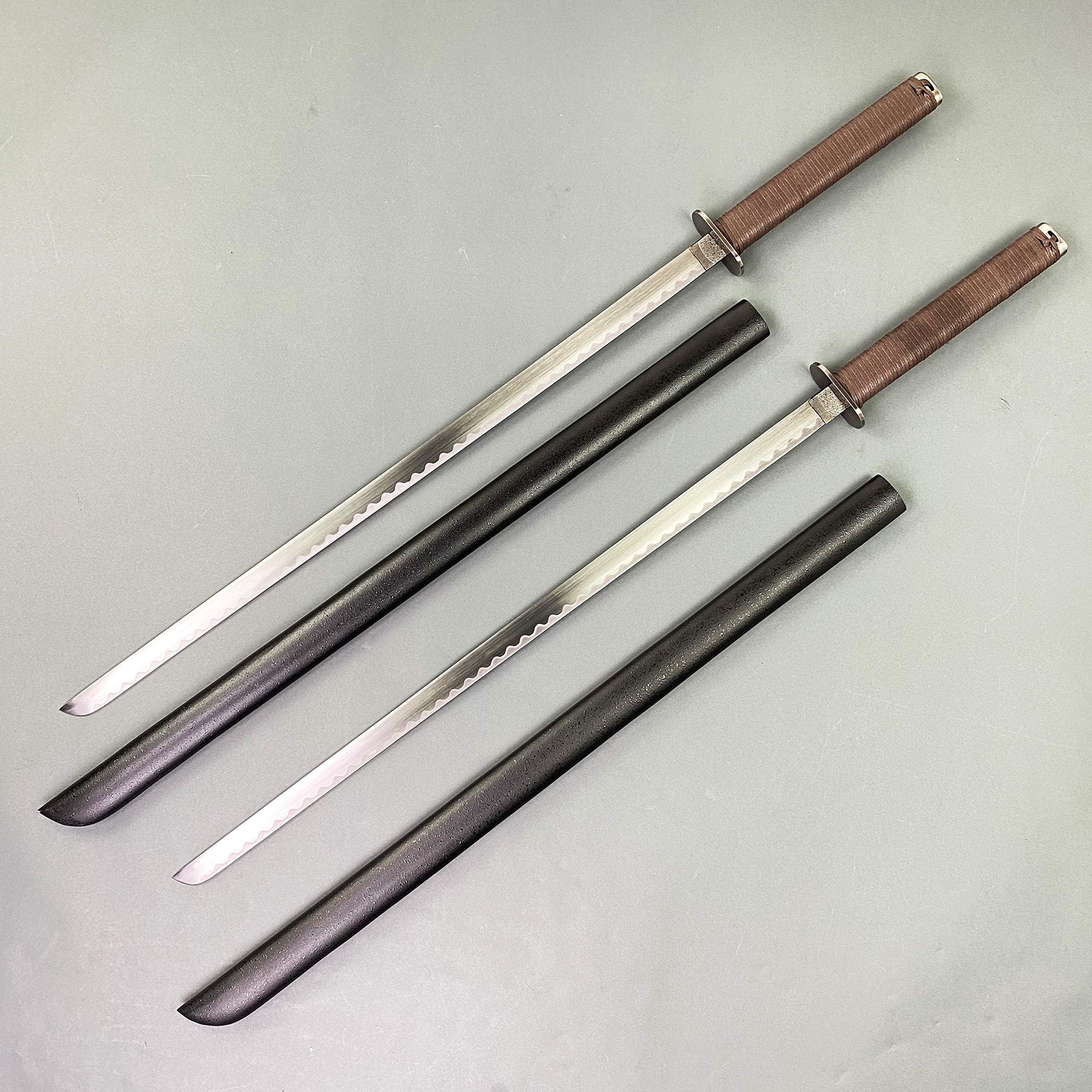 Fantasy Dual Samurai Swords Katanas with Back Carry Faux Leather Holder Sheath Frog. for Cosplay, Gifts, Collection, Outdoor Practice Swing