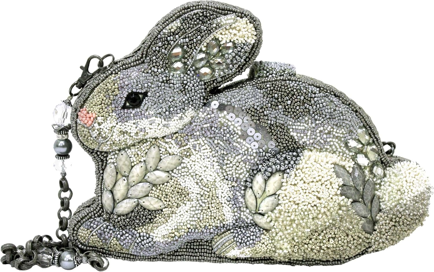 Mary Frances Hop To It Hand Beaded Rhinestone Detail Easter Bunny Rabbit Purse Handbag Shoulder Bag