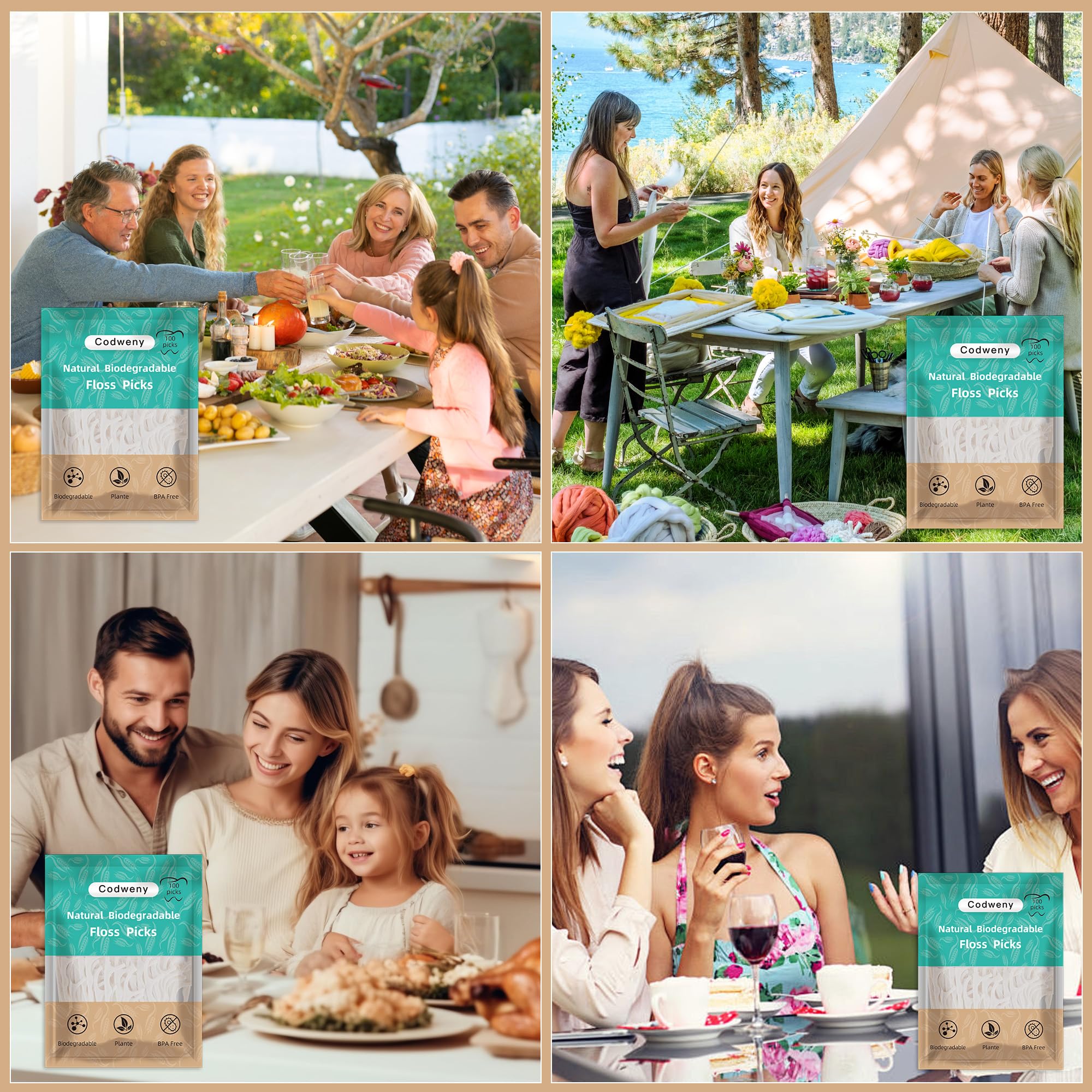 Palillos de hilo dental biodegradables, 300 unidades, mango a base de plantas veganas, respetuoso con el medio ambiente, limpieza suave para niños y adultos en las encías (300)