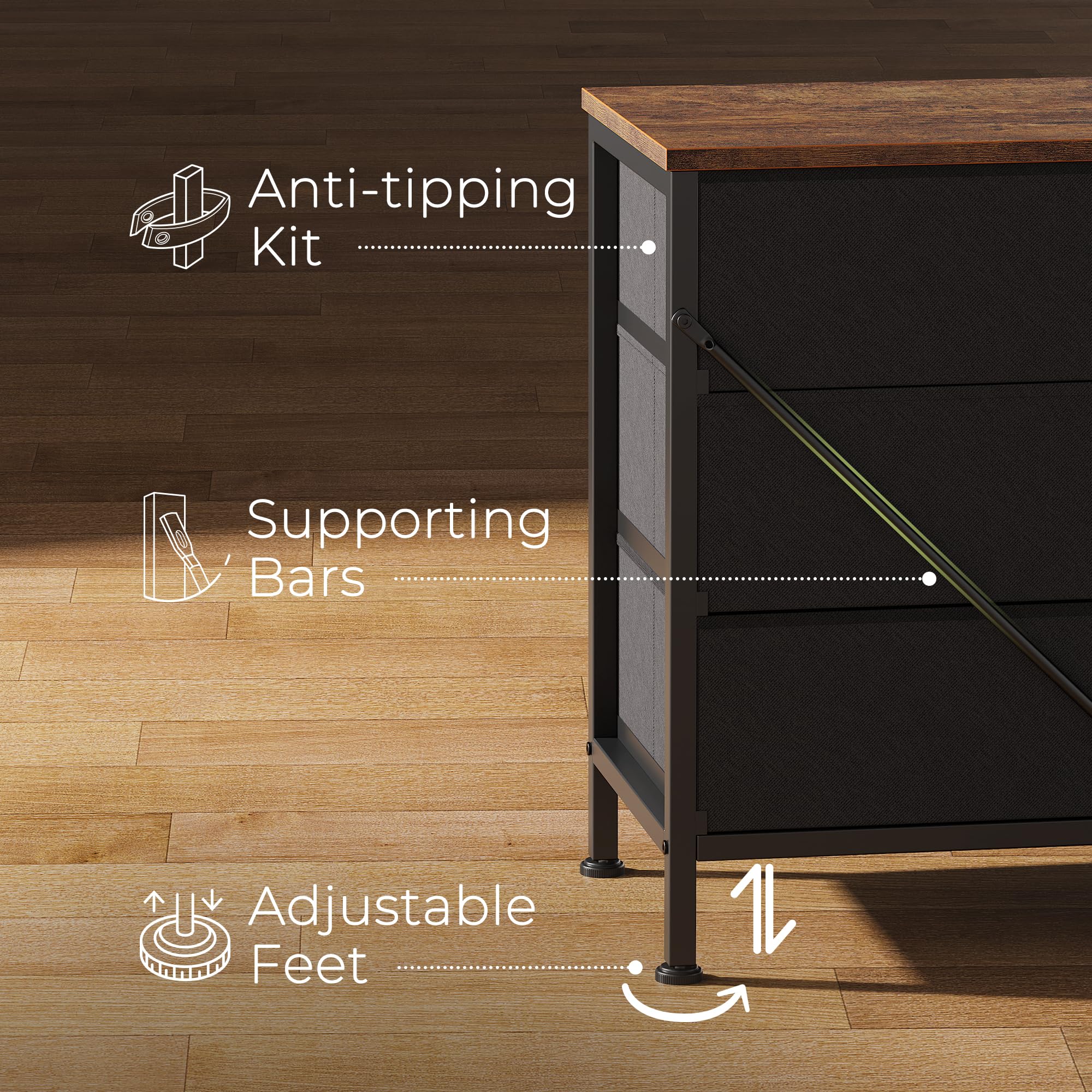 Cómoda de 70 pulgadas para dormitorio, soporte de TV para TV de 65, 75, 80 pulgadas, 12 cajones de tela, gran centro de entretenimiento para dormitorio, cómoda ancha con almacenamiento, marrón 8