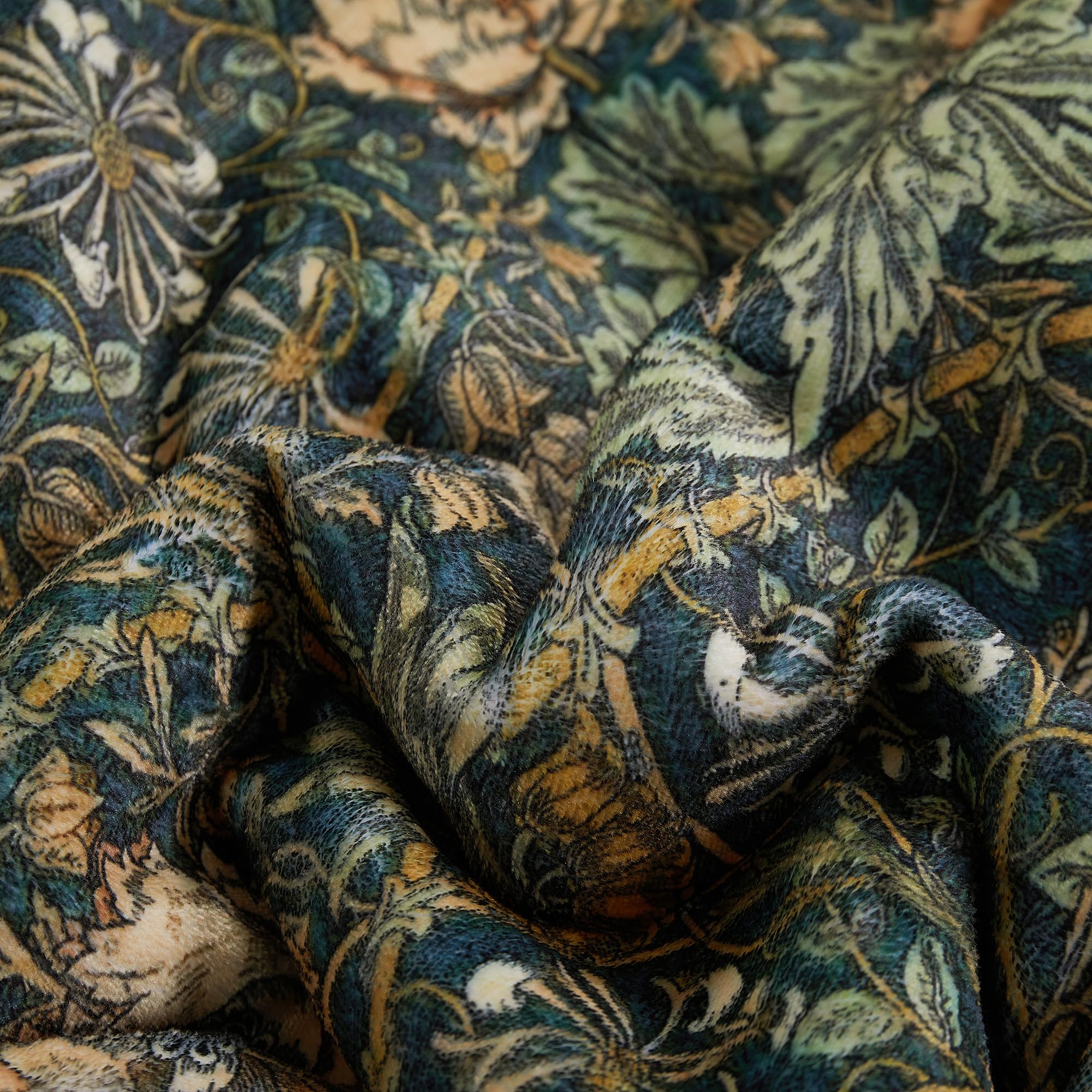Obal William Morris Couverture en polaire Sherpa duveteuse pour lit et canapé - Jeté en microfibre douce (chèvrefeuille, voyage/lit simple, 150 x 130 cm)