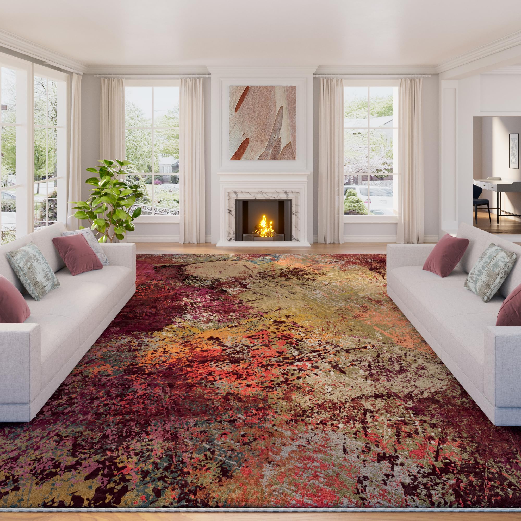 Photo 1 of ***IMAGE FOR REFERENCE***Arbosofe Modern Abstract Rug for Living Room, 8'x10' Washable Area Rug with Non-Slip Backing & Short Pile, Large Carpet with Abstract Pattern for Living Room Bedroom and Dining Floor Carpet Red Orange