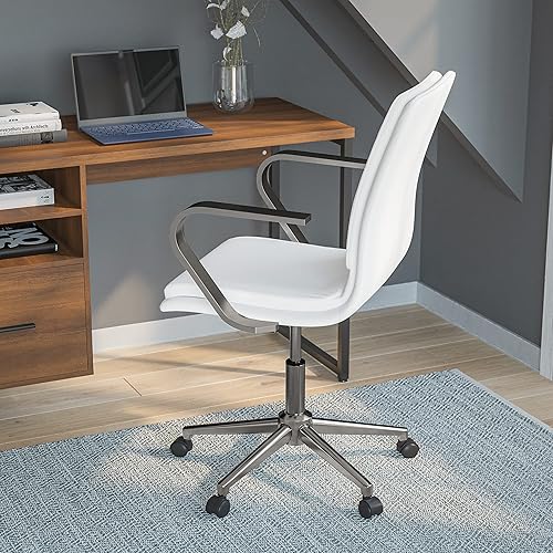 Miniatura 25 de Flash Furniture James Silla ejecutiva de oficina de diseño con respaldo medio, tapicería LeatherSoft gris topo, base y brazos cromados cepillados,