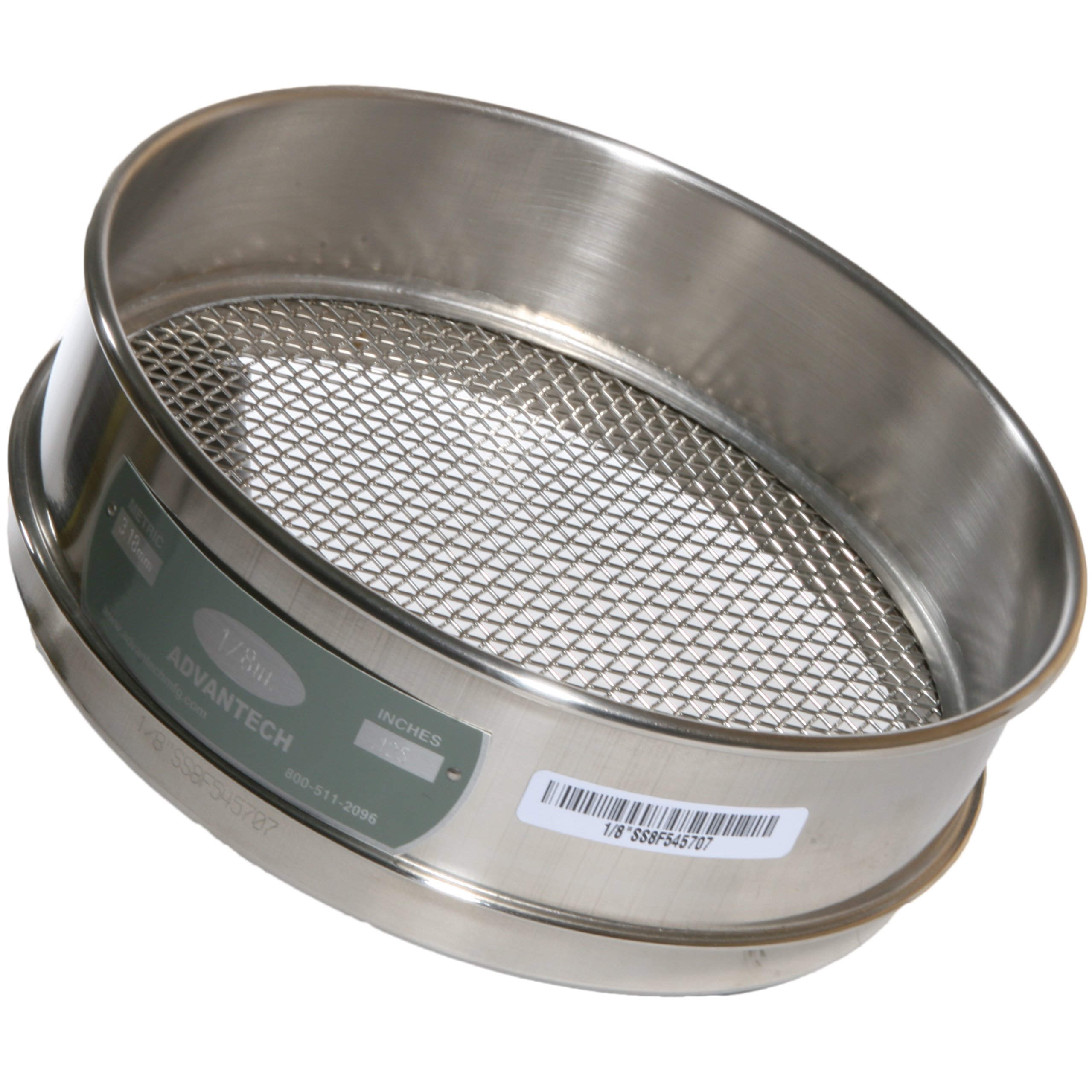 AdvanTechStainless Steel Test Sieves, 12" Diameter, 0.125" Mesh, Full Height
