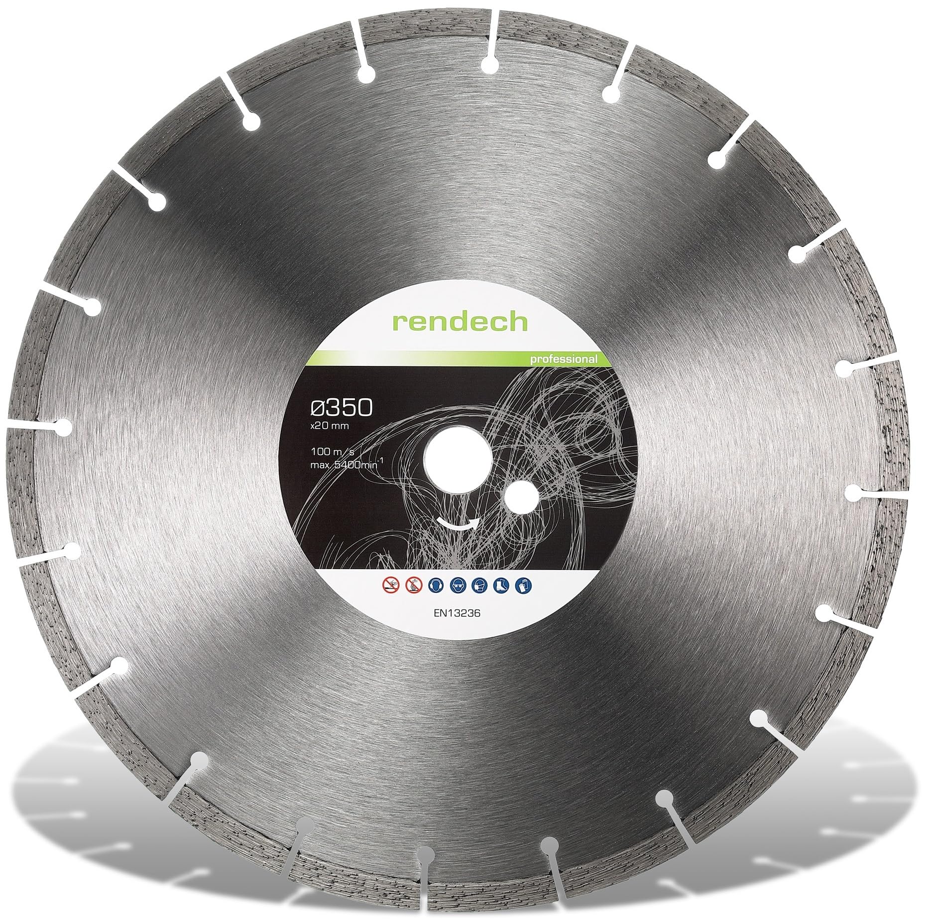 rendech® Profi Diamantscheibe 350 x 20 mm für Trennschleifer | Ideal für Beton, Stein, Mauerwerk, Granit, Ziegel, Pflastersteine uvm. - Geeignet für Trocken- & Nassschneider
