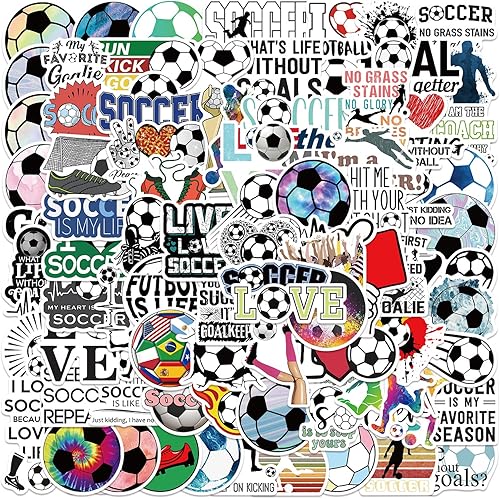 100 calcomanías de fútbol, regalos de fútbol para adolescentes y niñas, calcomanías de fútbol para botellas de agua, recuerdos de fiesta de fútbol,