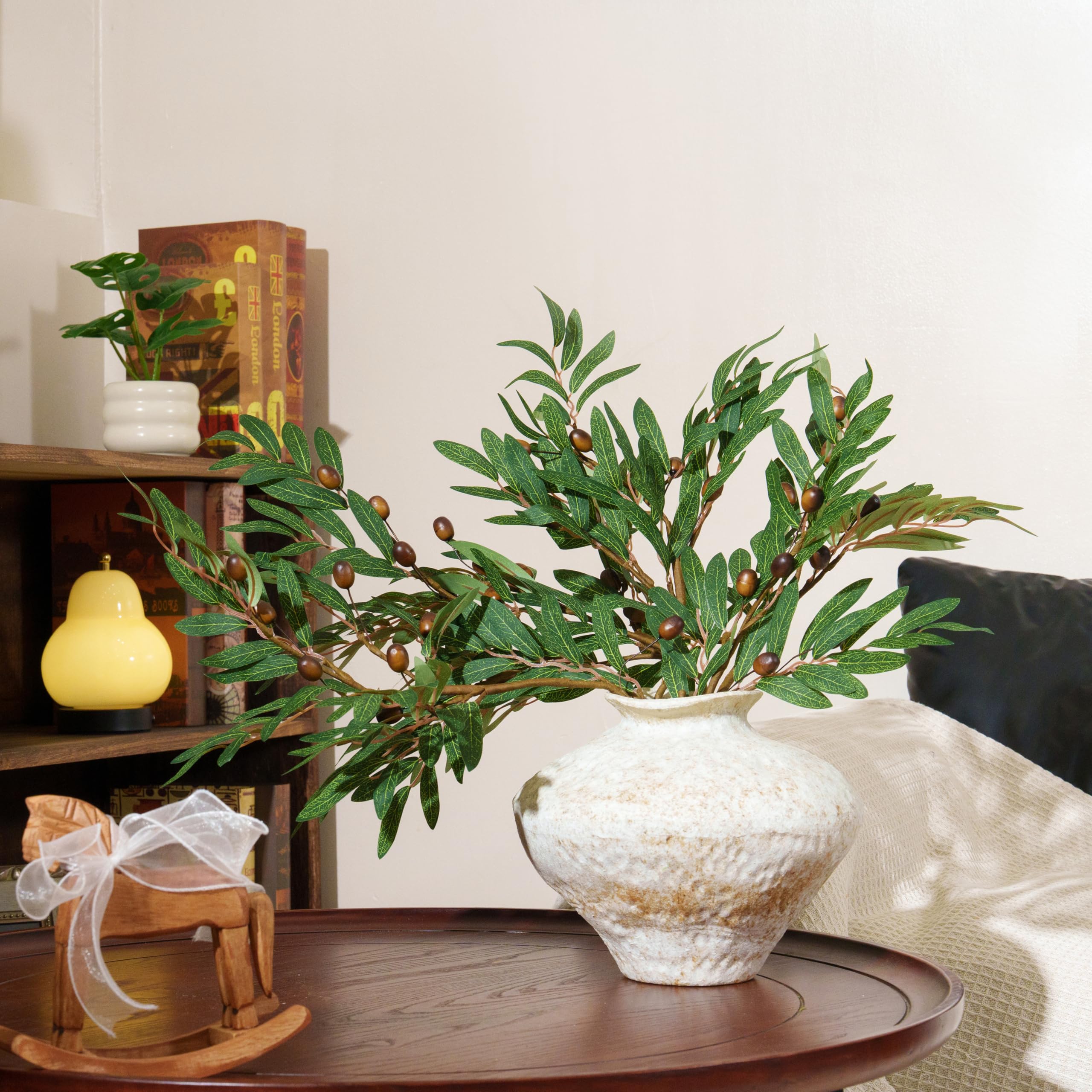 Penepico 6 Olive Branches Realistic Faux Olive Branch Stems 6 Pack 24" For Vase - Artificial Olive Stems For Christmas Decor - Faux Mediterranean Greenery & Citrus Decor For Weddings, Peace Dove Ornaments (6 Olive Branches)
