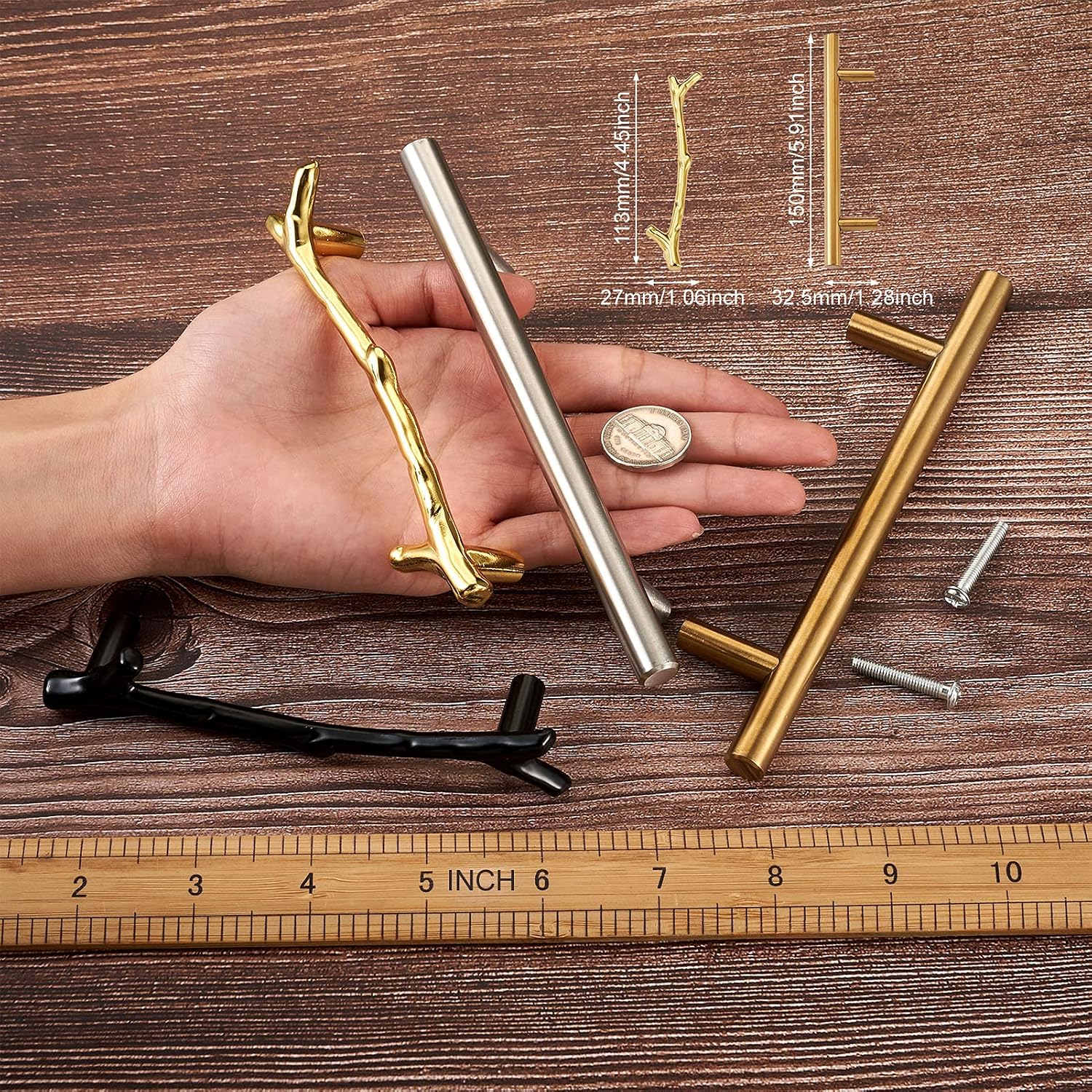 24pcs 4~6 Inch Handles for Resin Tray Molds Metal Hardware Handles with Screw Sets Drawer Kitchen Cabinet Pull Knob 1 Inch Hole Center for DIY Silicone Serving Tray Resin Crafting