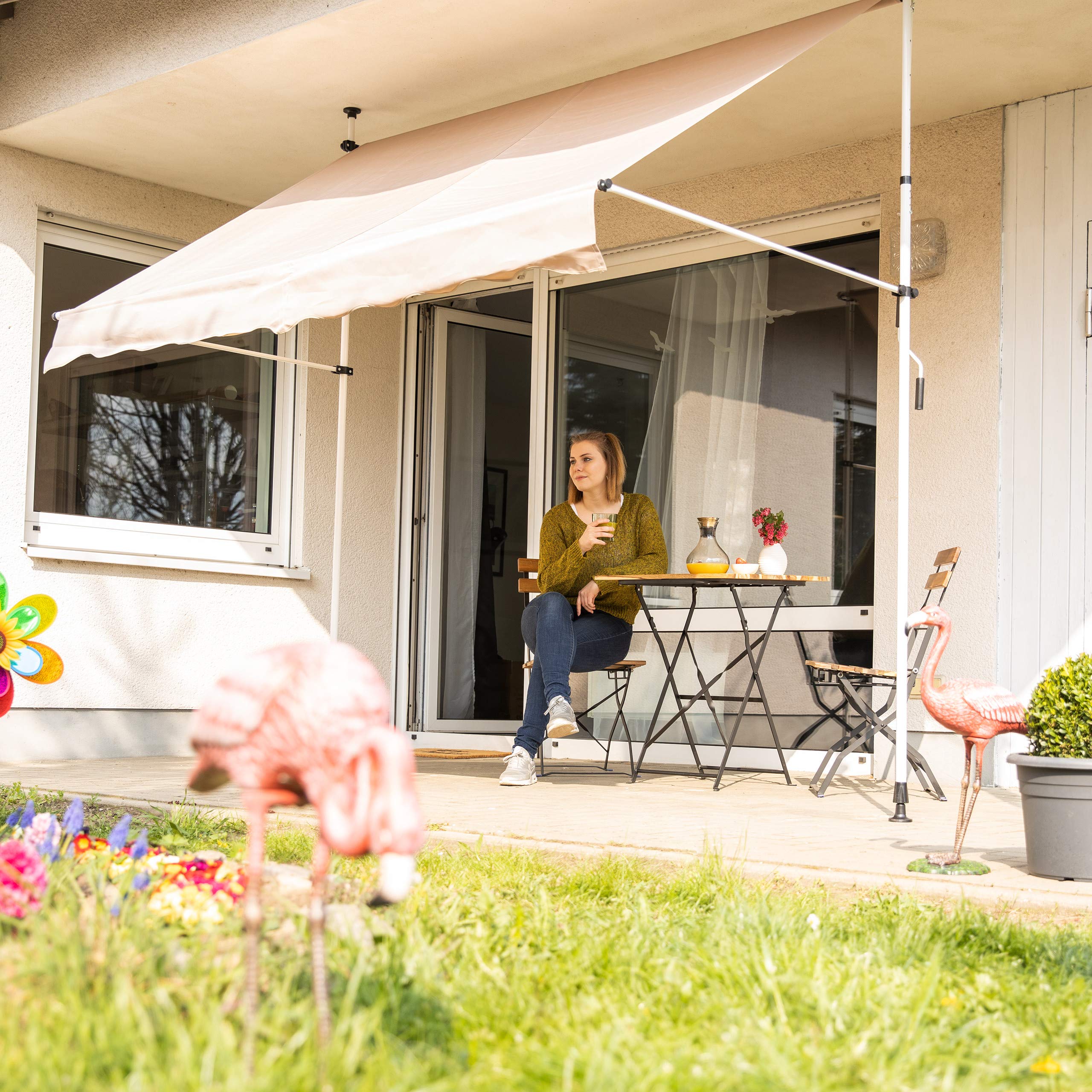 Relaxdays Klemmmarkise, Balkon Sonnenschutz, einziehbar, Fallarm, ohne Bohren, höhenverstellbar, 200 cm breit, beige