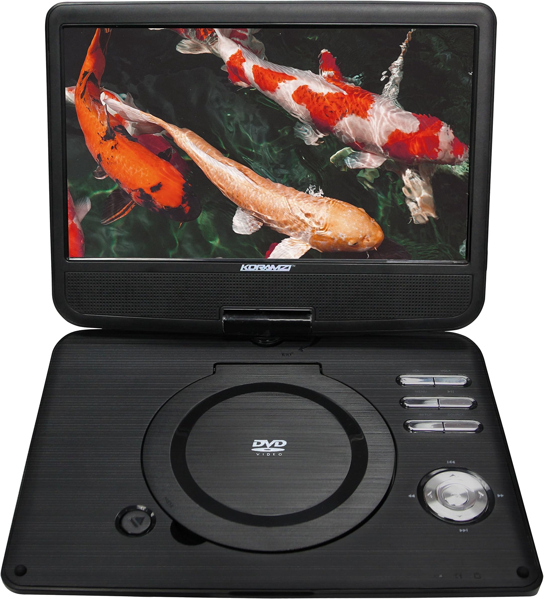 Koramzi Koramzi Portable 10" Swivel DVD Player with Rechargeable Battery/USB&SD Reader/AV Out/Headphone Jack/Remote Control/AC-DC Power Adaptor/Multi-Region DVD Format- PDVD-1010