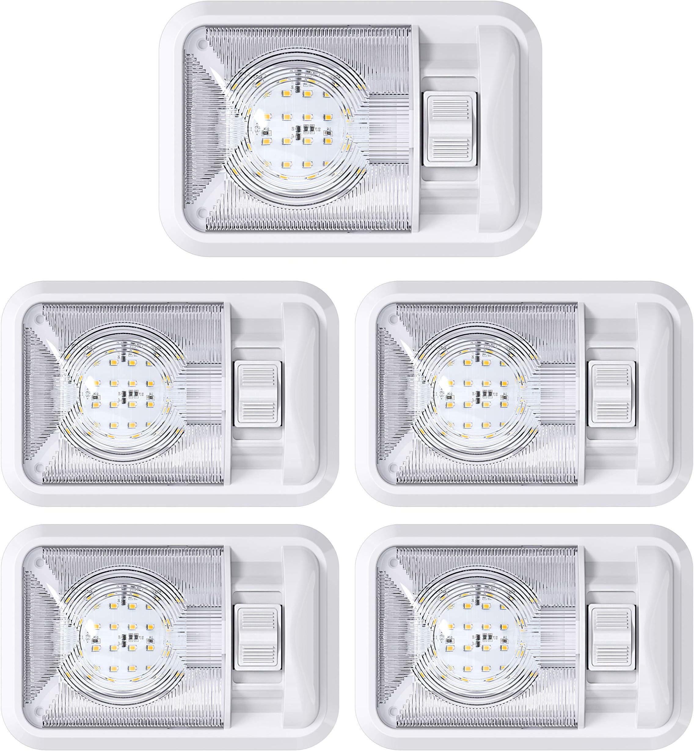 Leisure LED 5 Pack 12V Led RV Ceiling Dome Light RV Interior Lighting for Trailer Camper with Switch, Single Dome 300LM (Natural White 4000-4500K, 5-Pack)