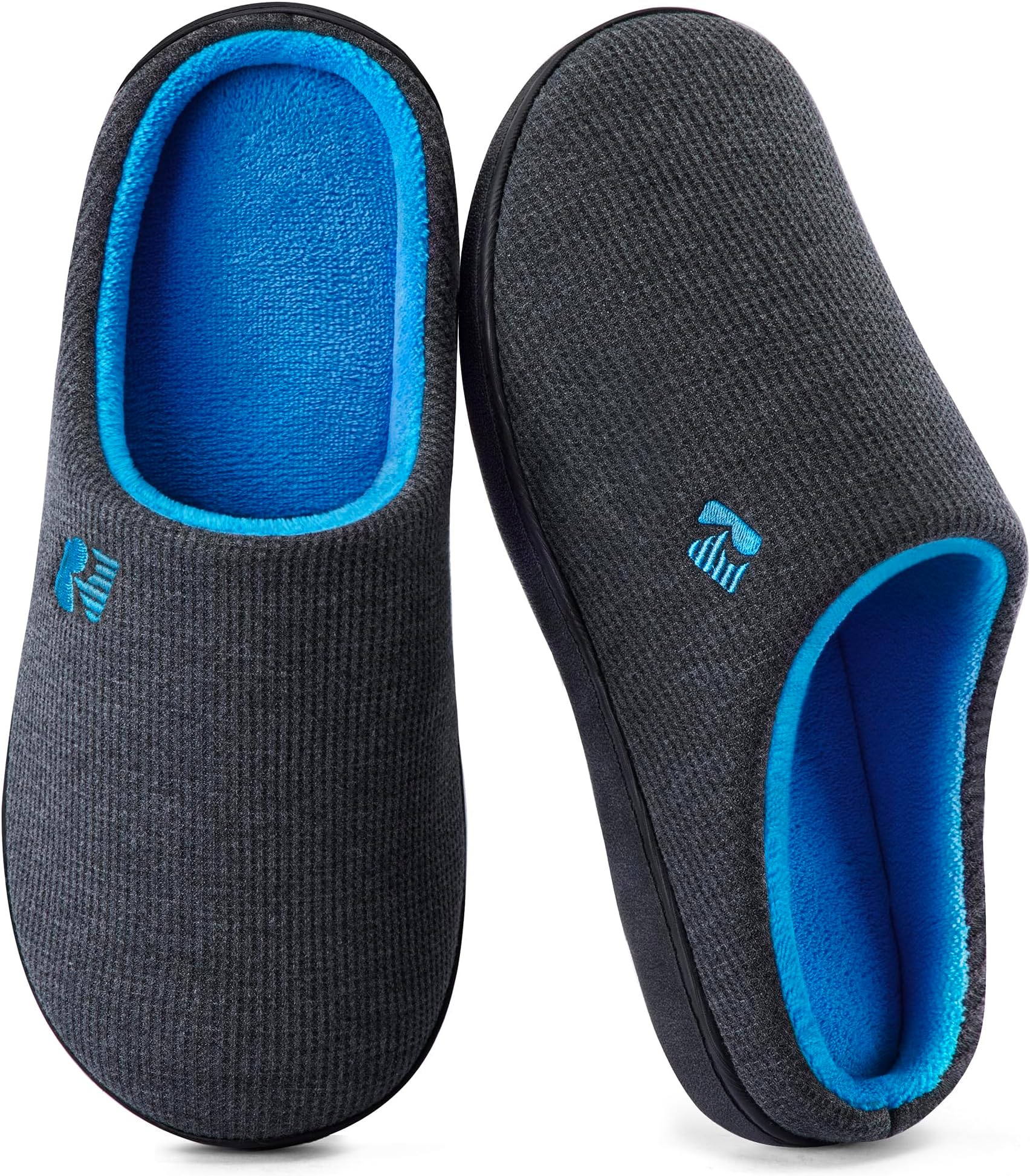 RockDove Men's Original Two-Tone Memory Foam Slippers, Dark Grey/Blue., 9-10, Dark Grey/Blue, 27 to 28 cm