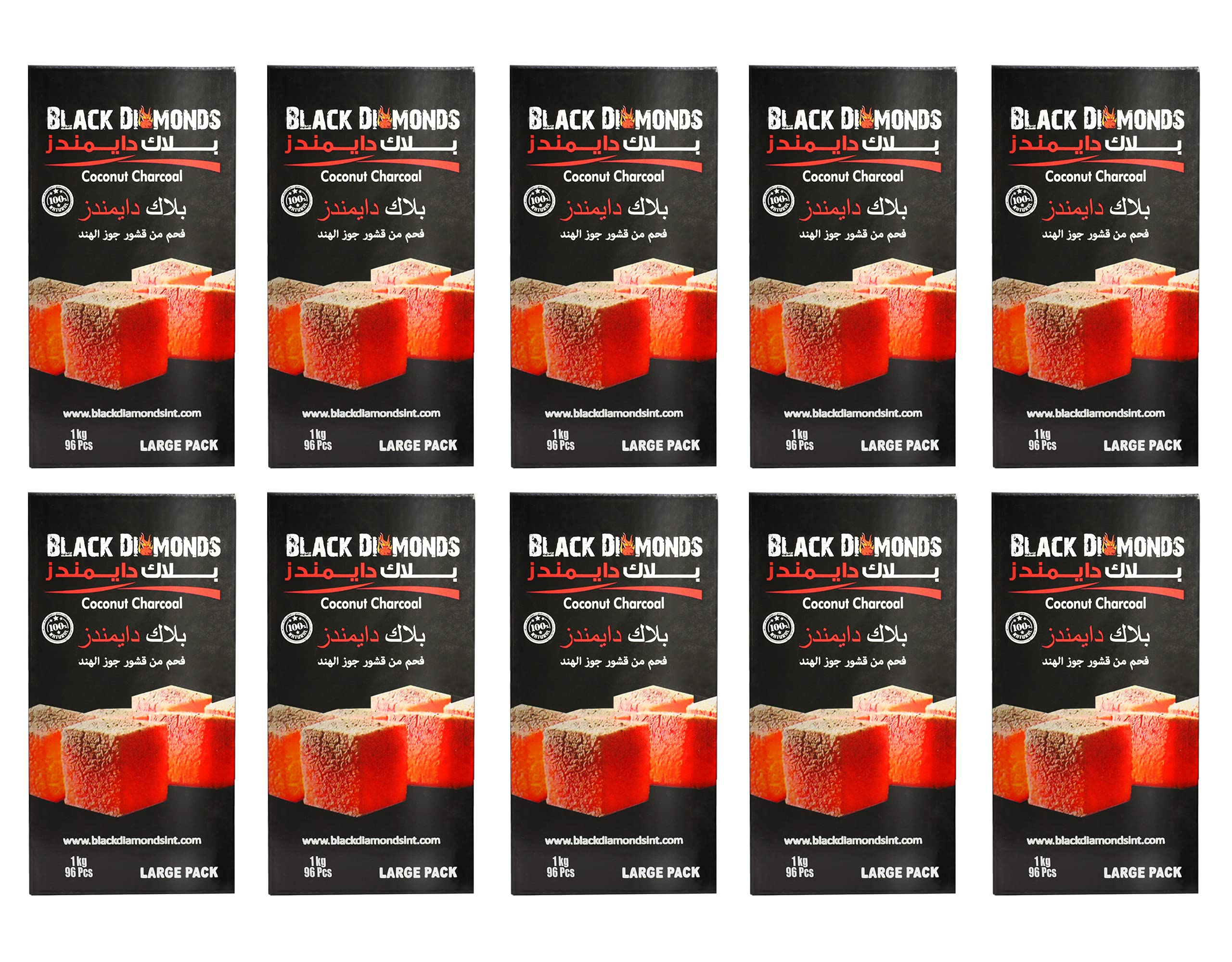 Black Diamonds 100% Natural Coconut Shell Charcoal Cubes For Shisha Hookah And Bakhour (96 Pcs, 10, Pack)