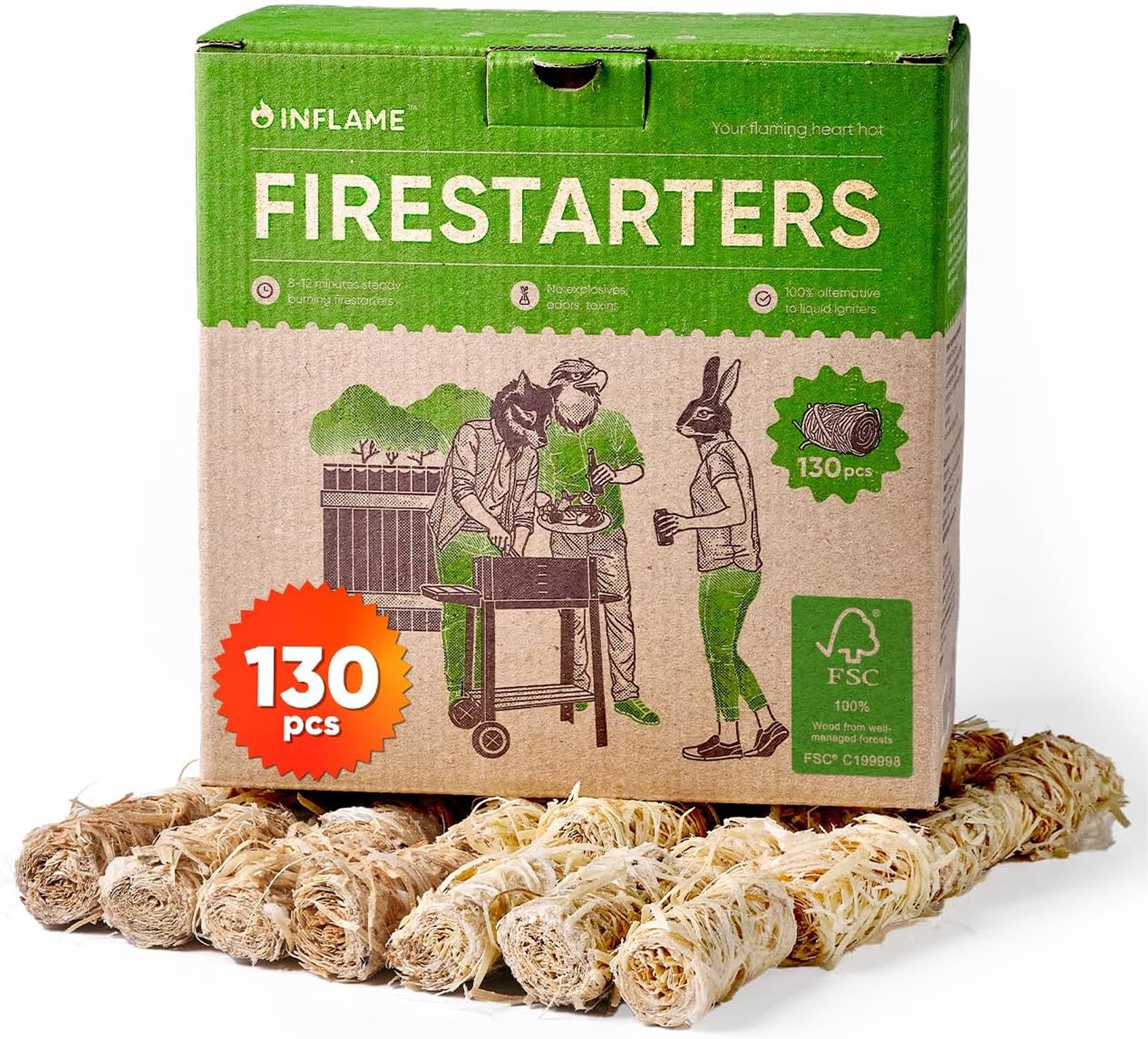 Sponsored Ad - Inflame Fire Starters 130 pcs Fire Starters for Campfires, Grill, BBQ, Fireplace, Woodstove - Charcoal Starter - Waterproof, Weather-Resistant - Natural Wood Fireplace Starters