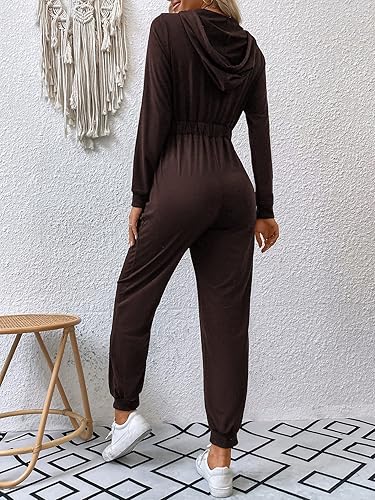 Miniatura 2 de OYOANGLE Enterizo de manga larga con cremallera y cordón para mujer, con capucha y bolsillos